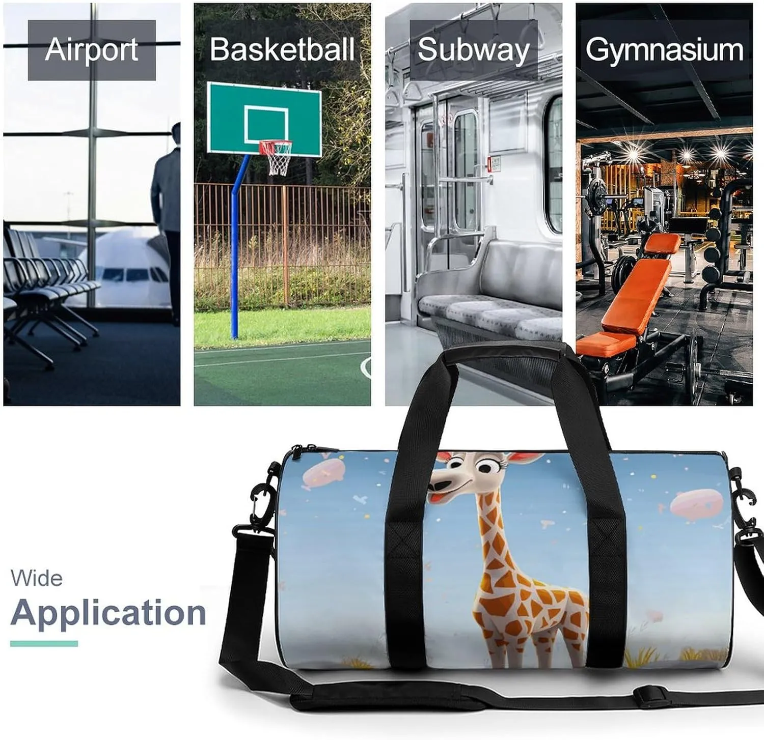 Duffel Bag for Men Women Gym Bag Cartoons Giraffe Travel Duffel Bag Waterproof Overnight Bag for Sports Workout