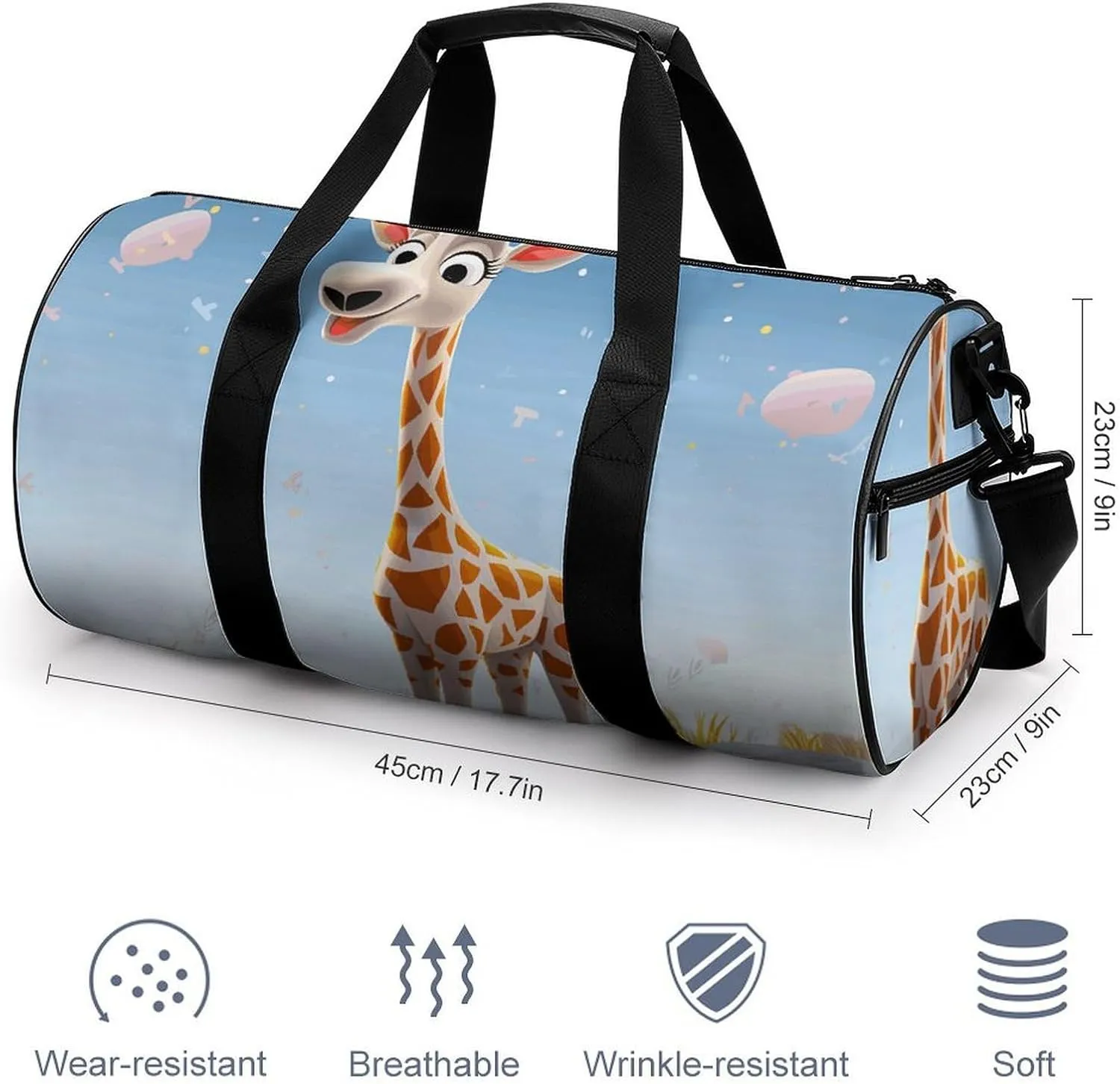 Duffel Bag for Men Women Gym Bag Cartoons Giraffe Travel Duffel Bag Waterproof Overnight Bag for Sports Workout