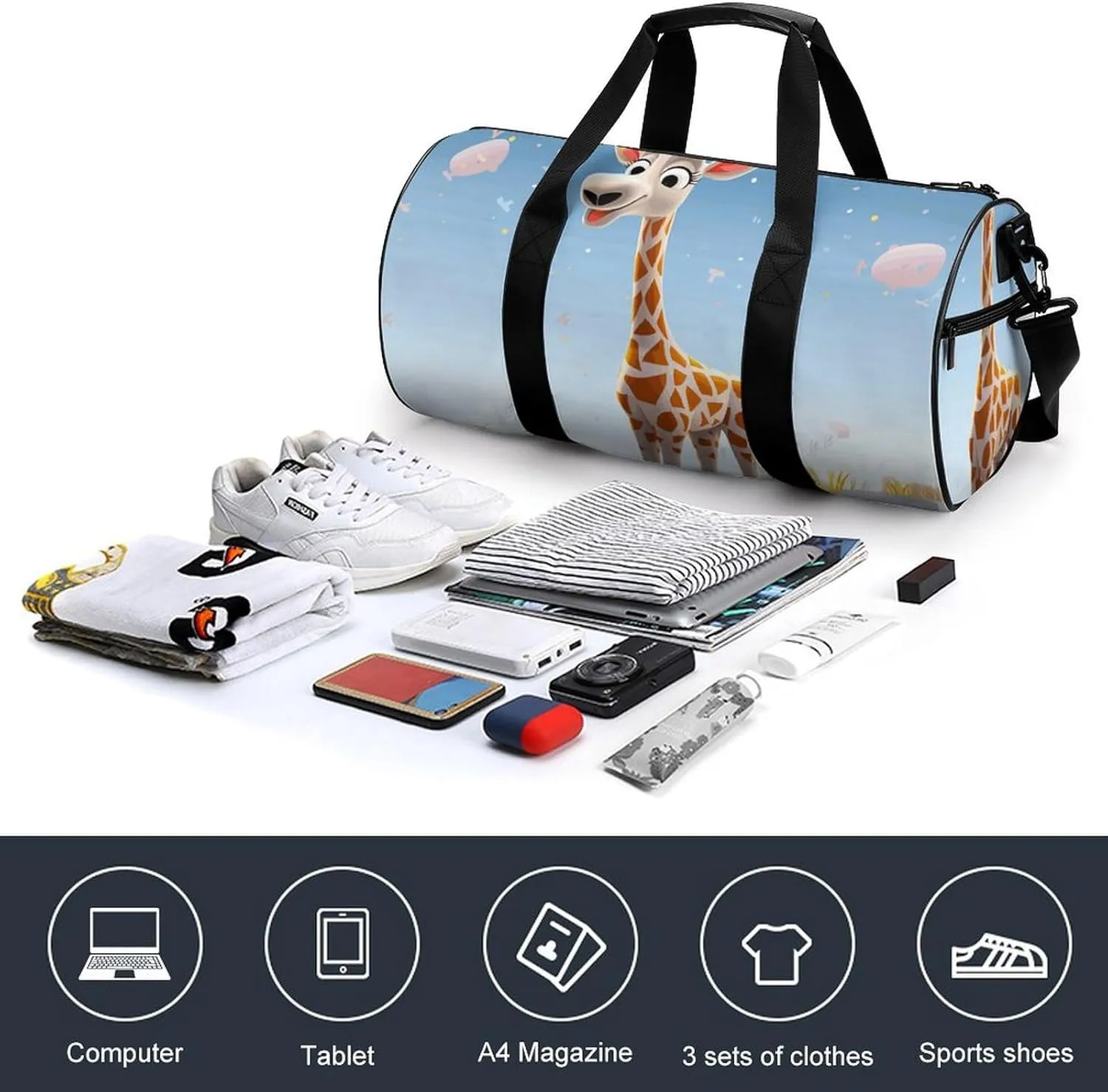 Duffel Bag for Men Women Gym Bag Cartoons Giraffe Travel Duffel Bag Waterproof Overnight Bag for Sports Workout