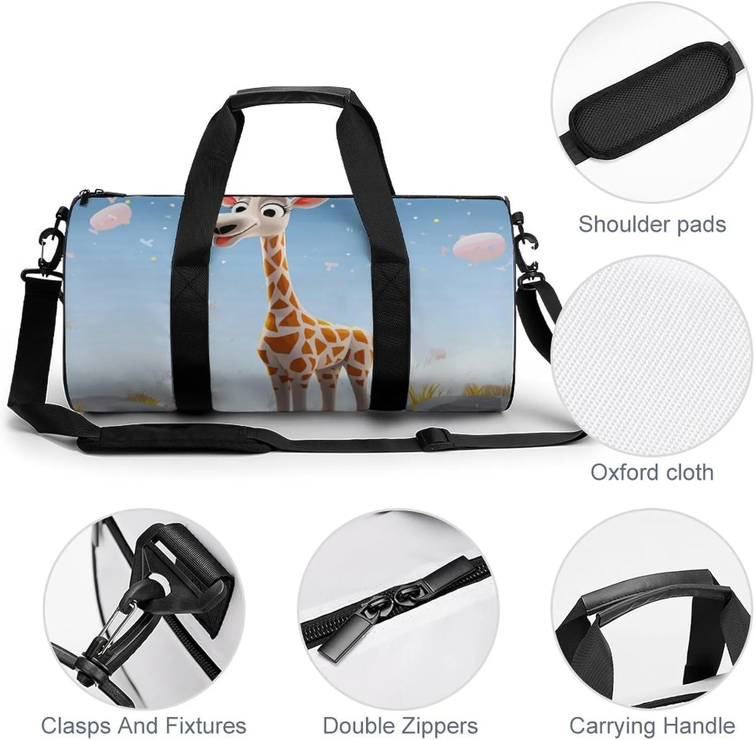 Duffel Bag for Men Women Gym Bag Cartoons Giraffe Travel Duffel Bag Waterproof Overnight Bag for Sports Workout