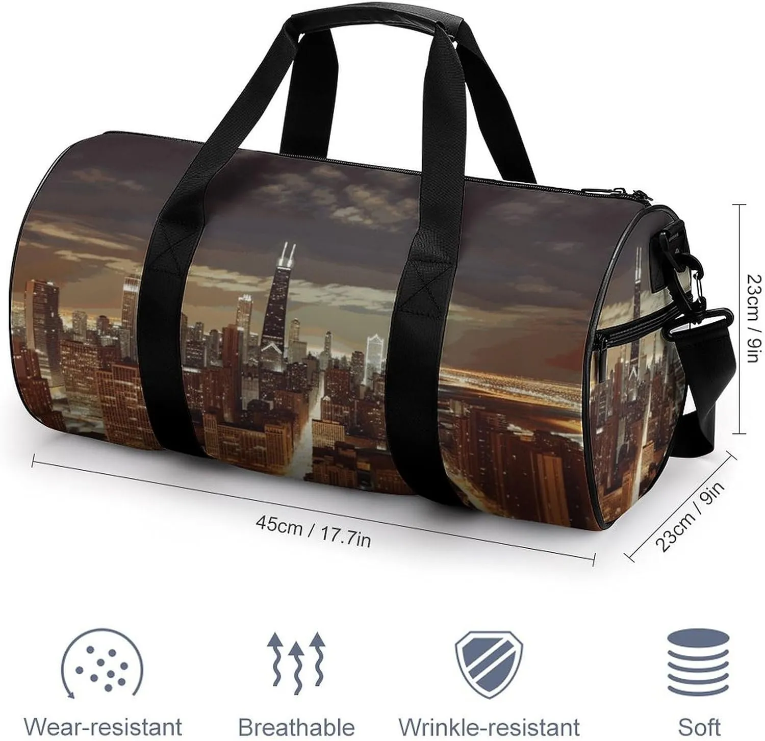 Duffel Bag for Men Women Gym Bag Chicago City Travel Duffel Bag Waterproof Overnight Bag for Sports Workout