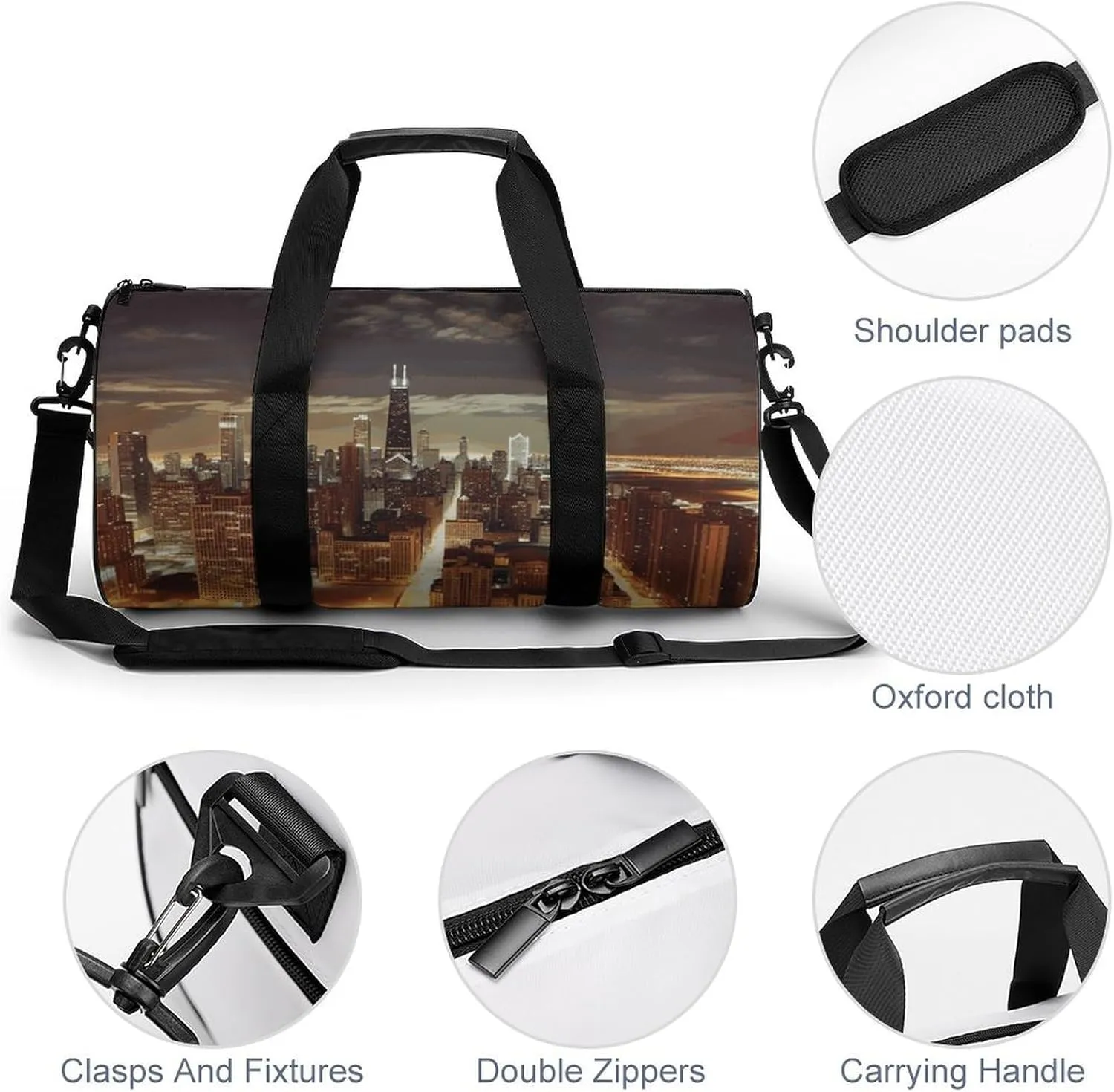 Duffel Bag for Men Women Gym Bag Chicago City Travel Duffel Bag Waterproof Overnight Bag for Sports Workout