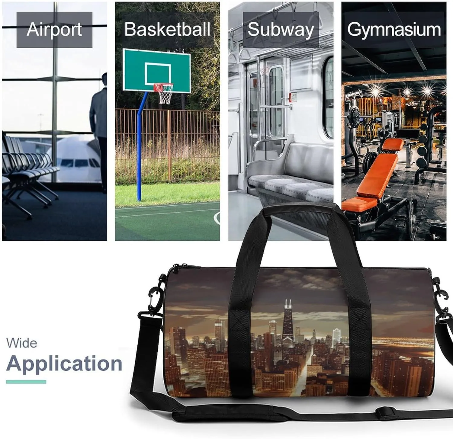 Duffel Bag for Men Women Gym Bag Chicago City Travel Duffel Bag Waterproof Overnight Bag for Sports Workout