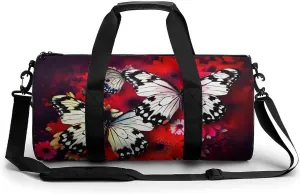 Duffel Bag for Men Women Gym Bag Colorful Flowers Butterflies Travel Duffel Bag Waterproof Overnight Bag for Sports Workout
