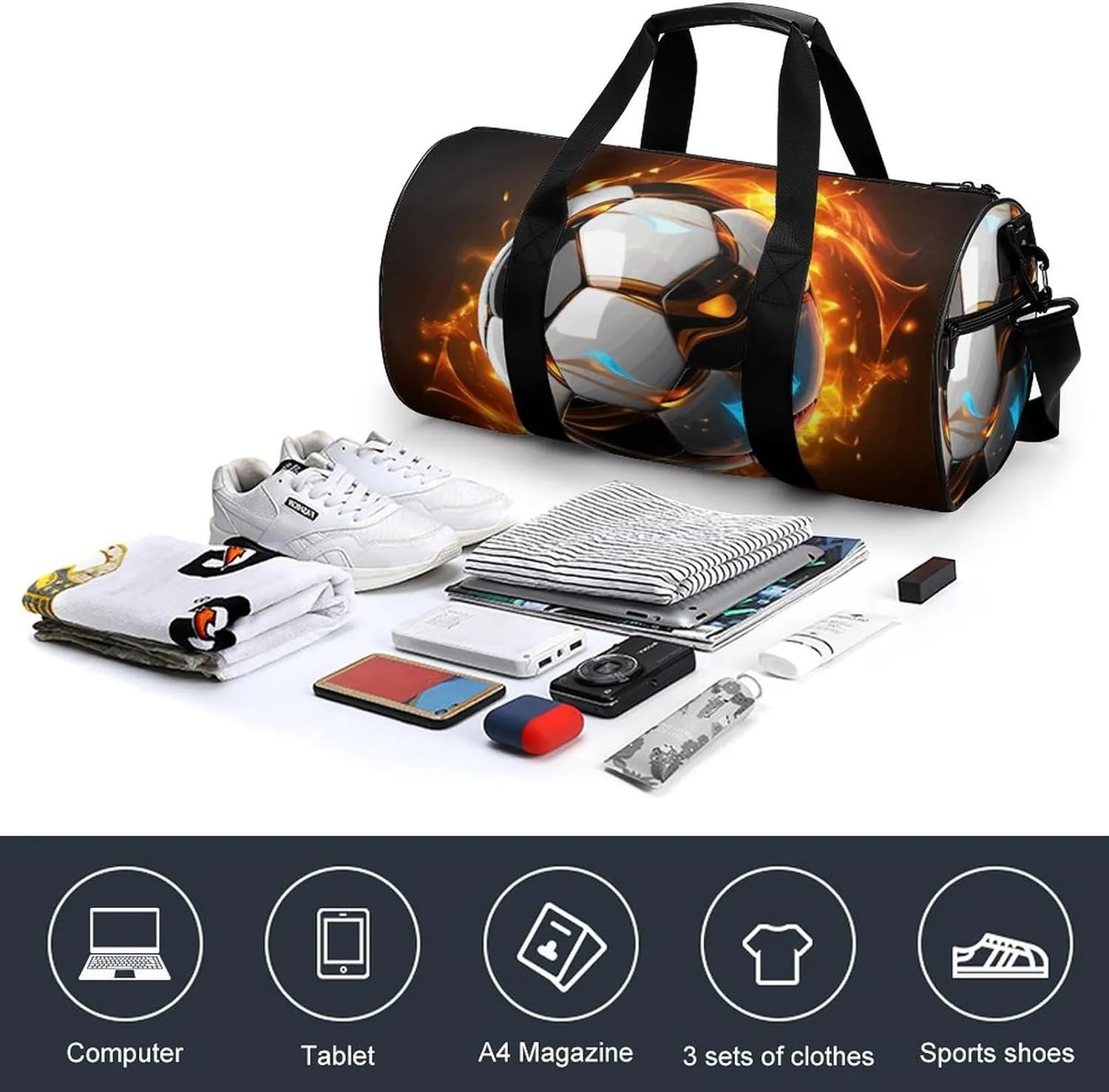 Duffel Bag for Men Women Gym Bag Cool Soccer Ball Travel Duffel Bag Waterproof Overnight Bag for Sports Workout