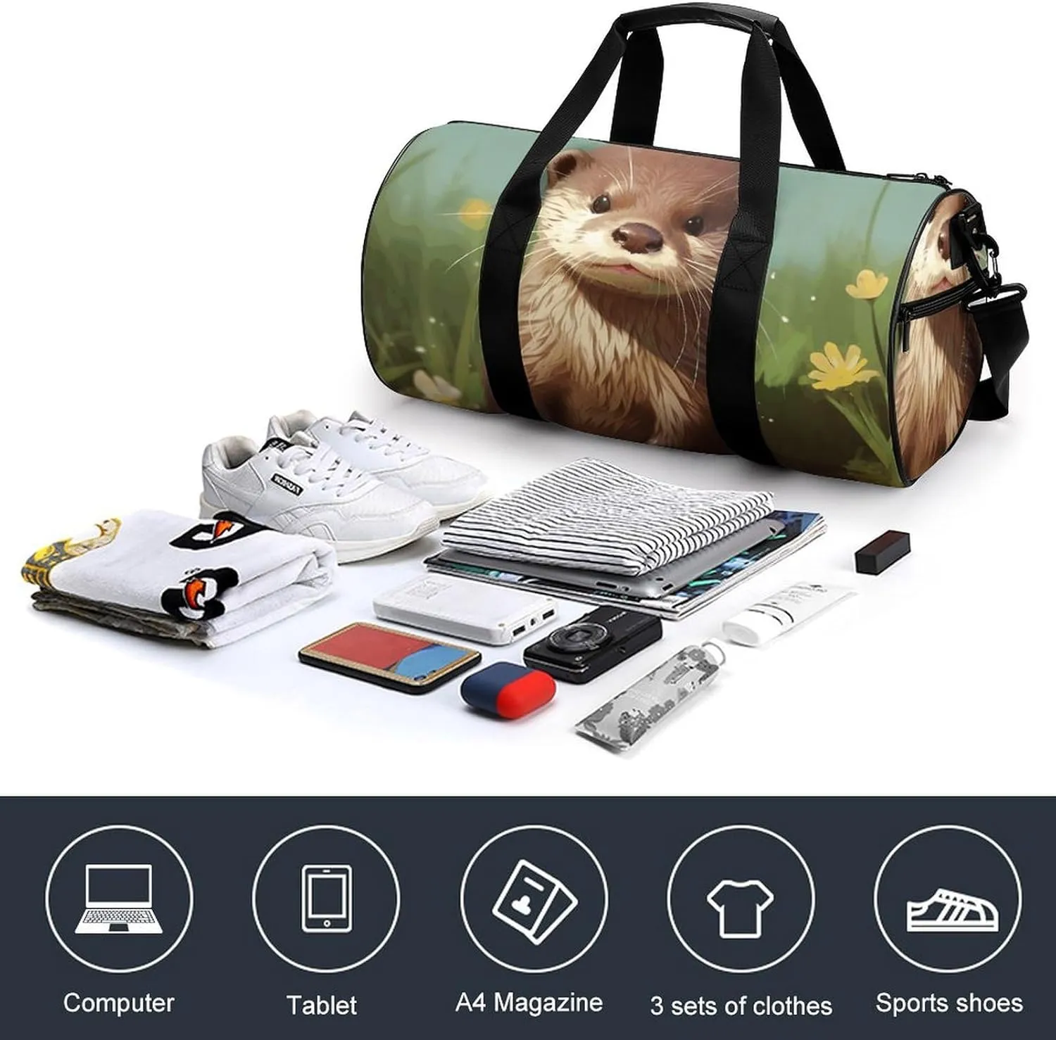 Duffel Bag for Men Women Gym Bag Cute Otter Travel Duffel Bag Waterproof Overnight Bag for Sports Workout