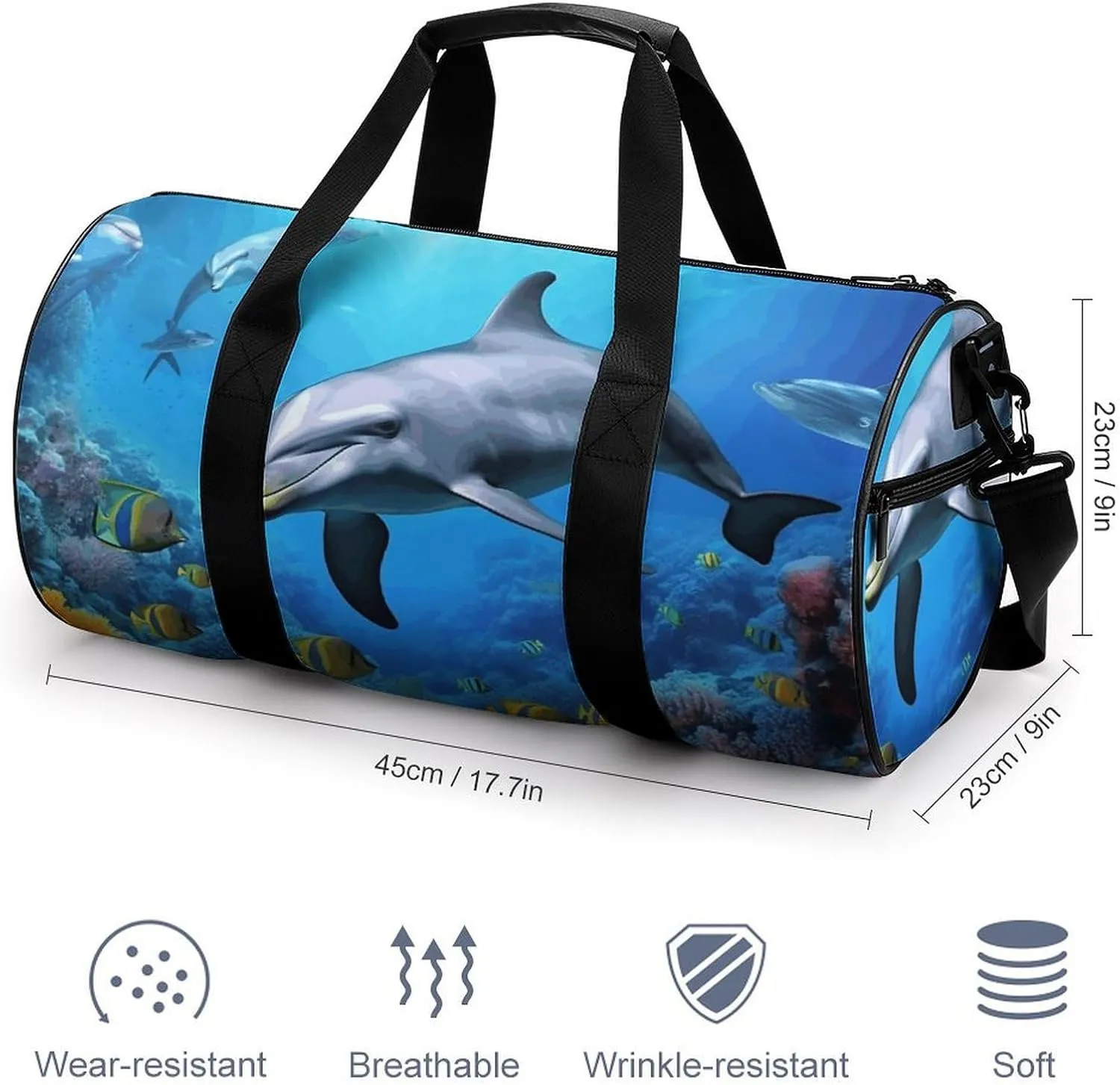 Duffel Bag for Men Women Gym Bag Dolphin in The Coral Reef Travel Duffel Bag Waterproof Overnight Bag for Sports Workout