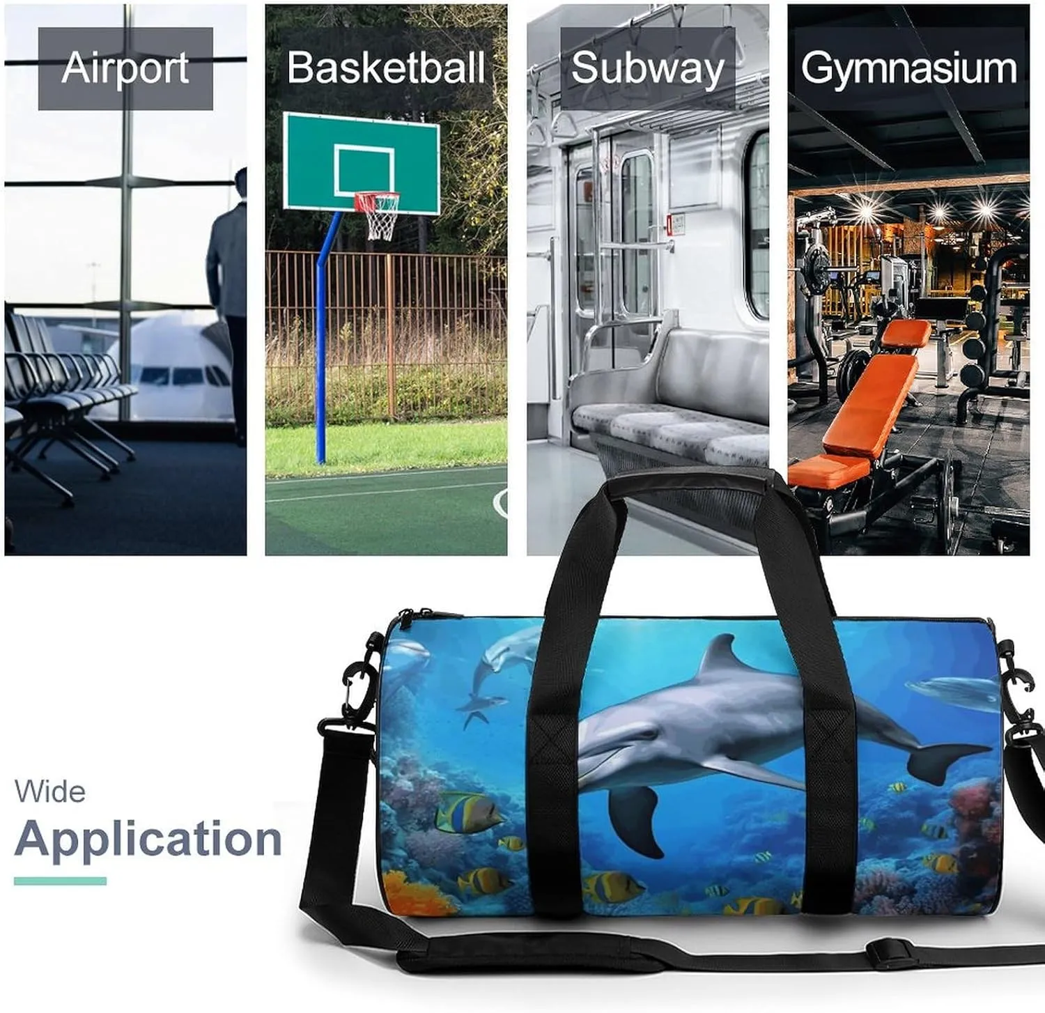 Duffel Bag for Men Women Gym Bag Dolphin in The Coral Reef Travel Duffel Bag Waterproof Overnight Bag for Sports Workout