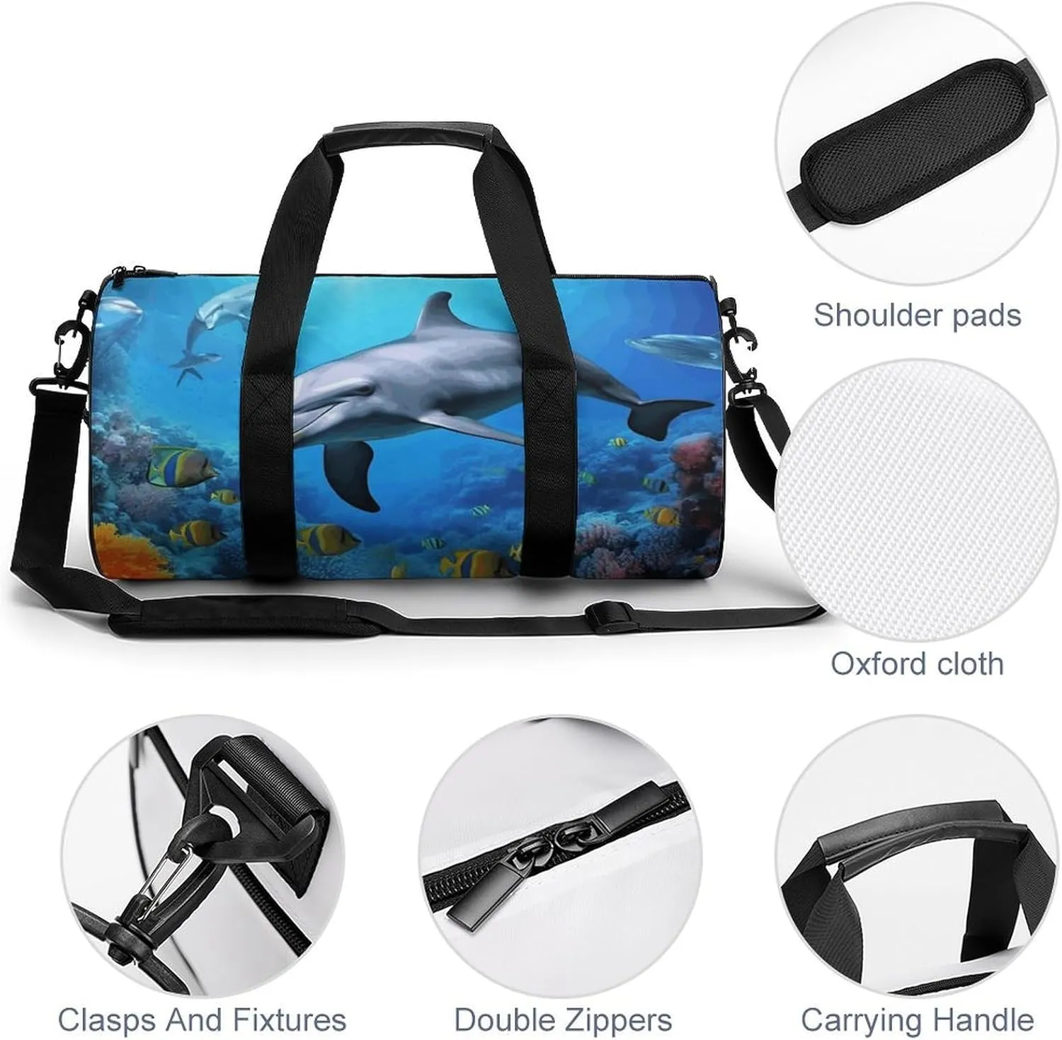 Duffel Bag for Men Women Gym Bag Dolphin in The Coral Reef Travel Duffel Bag Waterproof Overnight Bag for Sports Workout