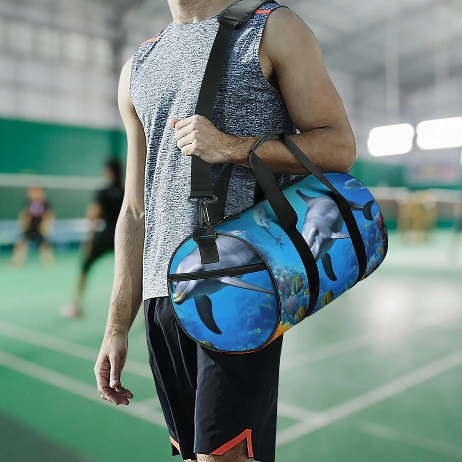 Duffel Bag for Men Women Gym Bag Dolphin in The Coral Reef Travel Duffel Bag Waterproof Overnight Bag for Sports Workout