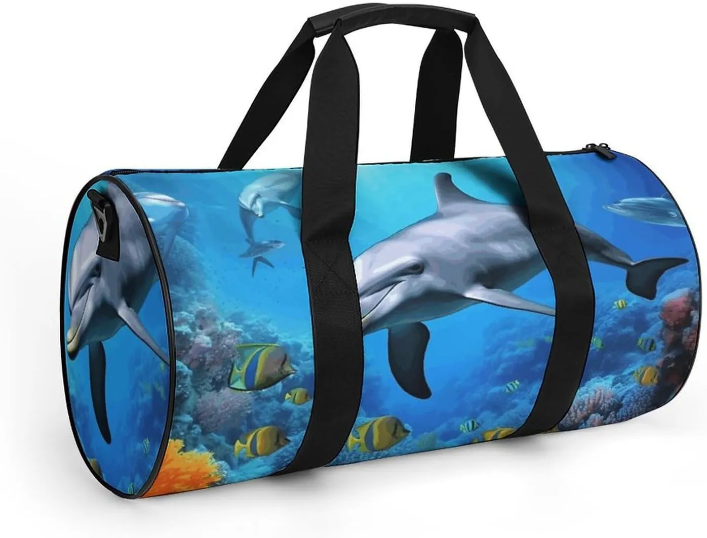Duffel Bag for Men Women Gym Bag Dolphin in The Coral Reef Travel Duffel Bag Waterproof Overnight Bag for Sports Workout