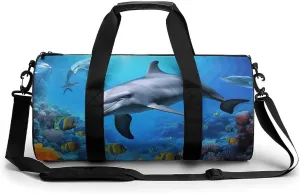Duffel Bag for Men Women Gym Bag Dolphin in The Coral Reef Travel Duffel Bag Waterproof Overnight Bag for Sports Workout