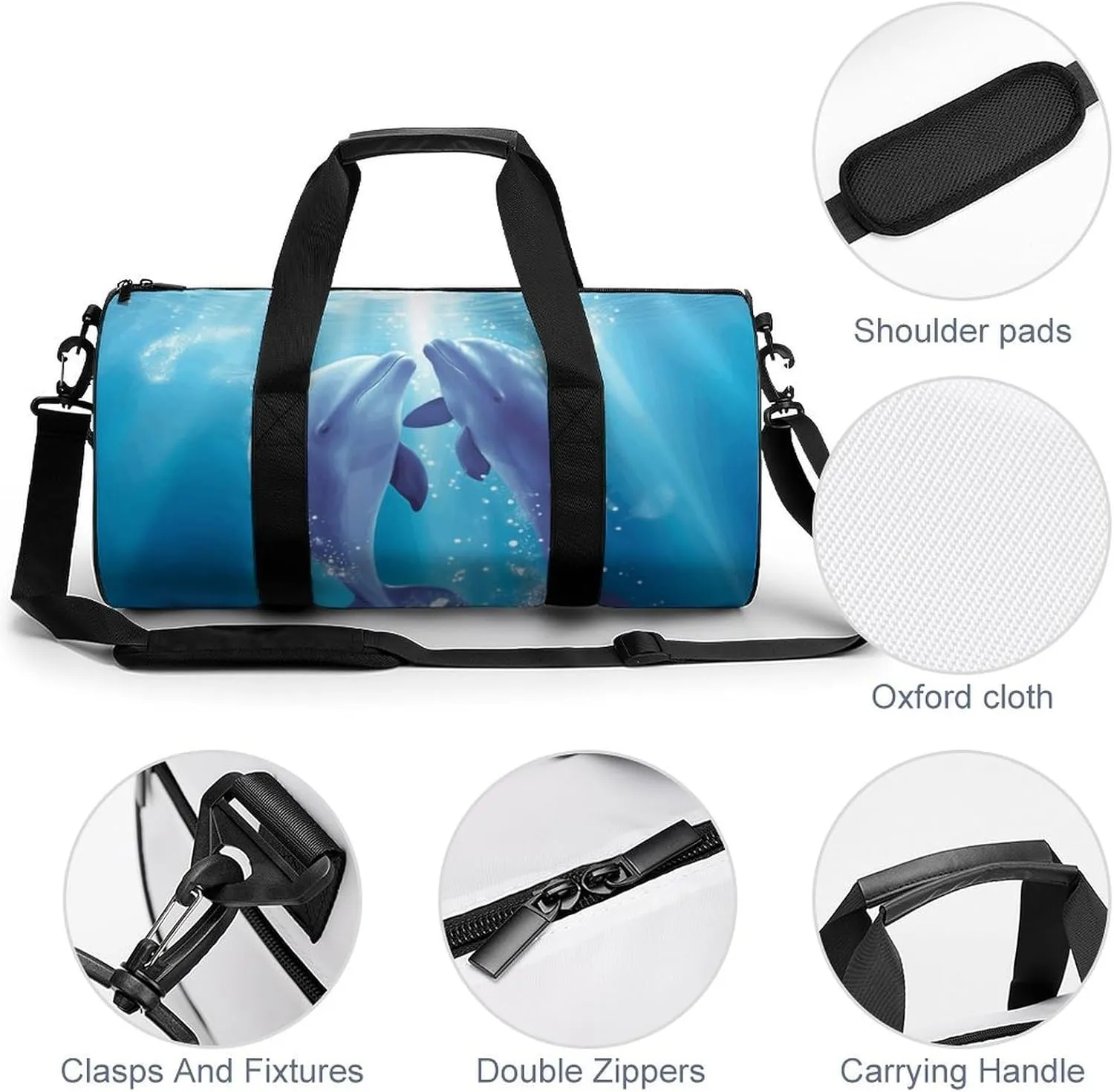 Duffel Bag for Men Women Gym Bag Dolphins in Love Travel Duffel Bag Waterproof Overnight Bag for Sports Workout