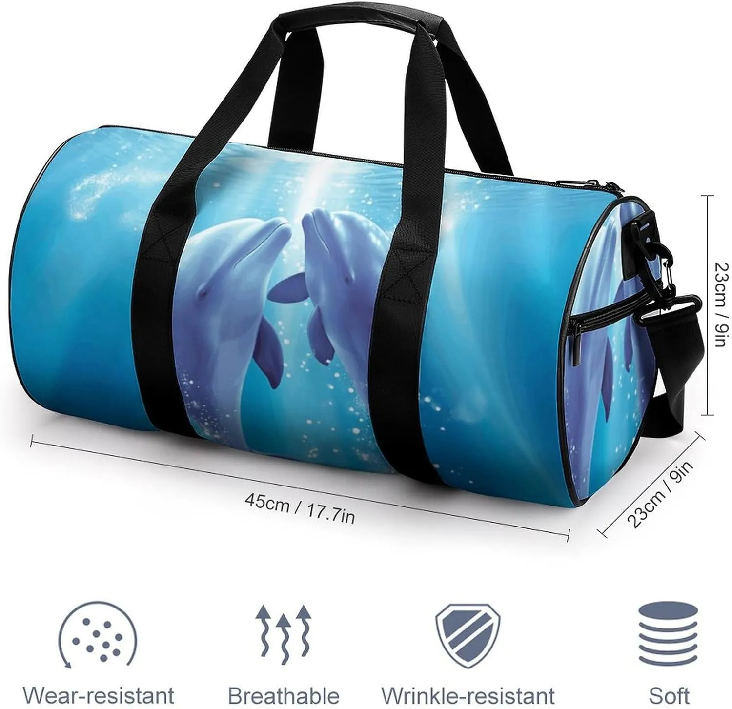 Duffel Bag for Men Women Gym Bag Dolphins in Love Travel Duffel Bag Waterproof Overnight Bag for Sports Workout