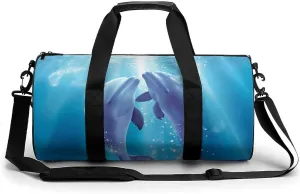 Duffel Bag for Men Women Gym Bag Dolphins in Love Travel Duffel Bag Waterproof Overnight Bag for Sports Workout