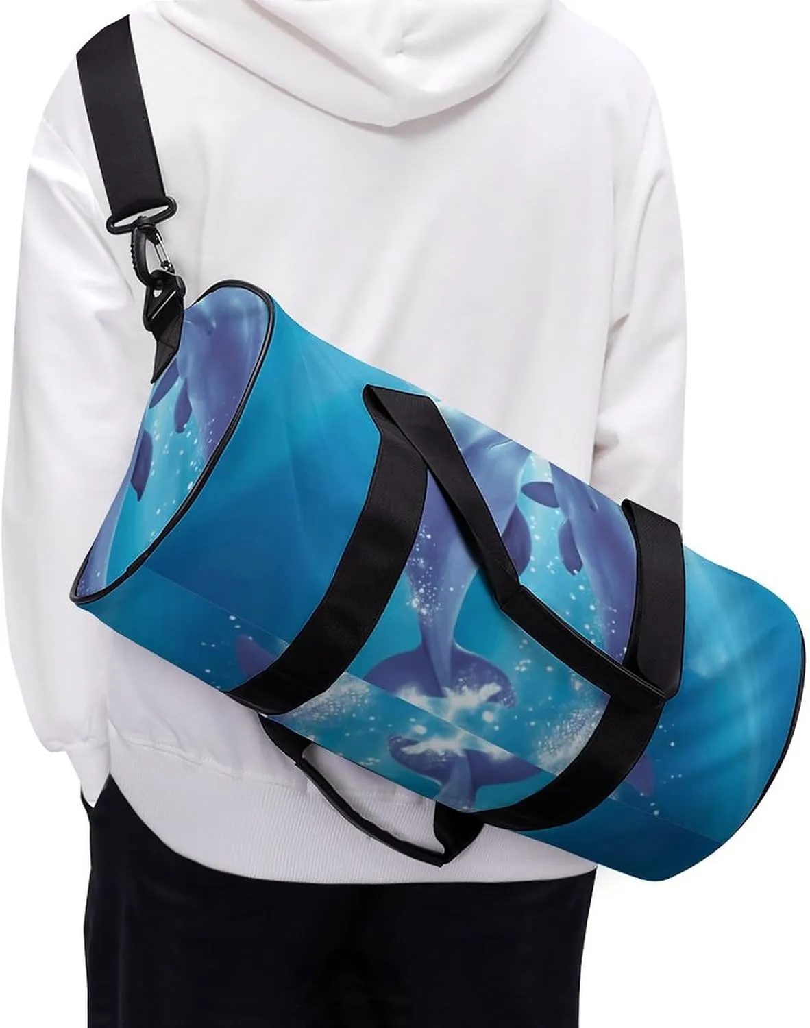 Duffel Bag for Men Women Gym Bag Dolphins in Love Travel Duffel Bag Waterproof Overnight Bag for Sports Workout