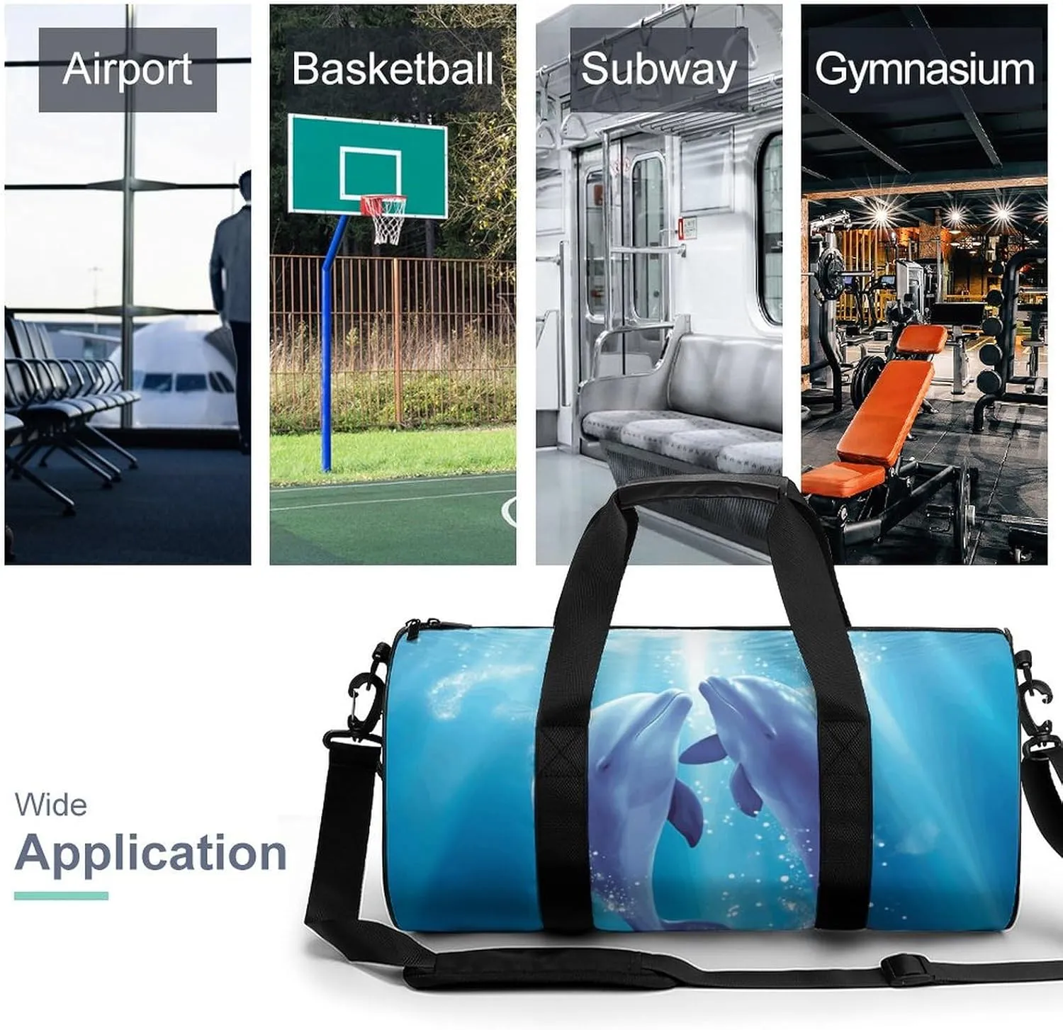 Duffel Bag for Men Women Gym Bag Dolphins in Love Travel Duffel Bag Waterproof Overnight Bag for Sports Workout