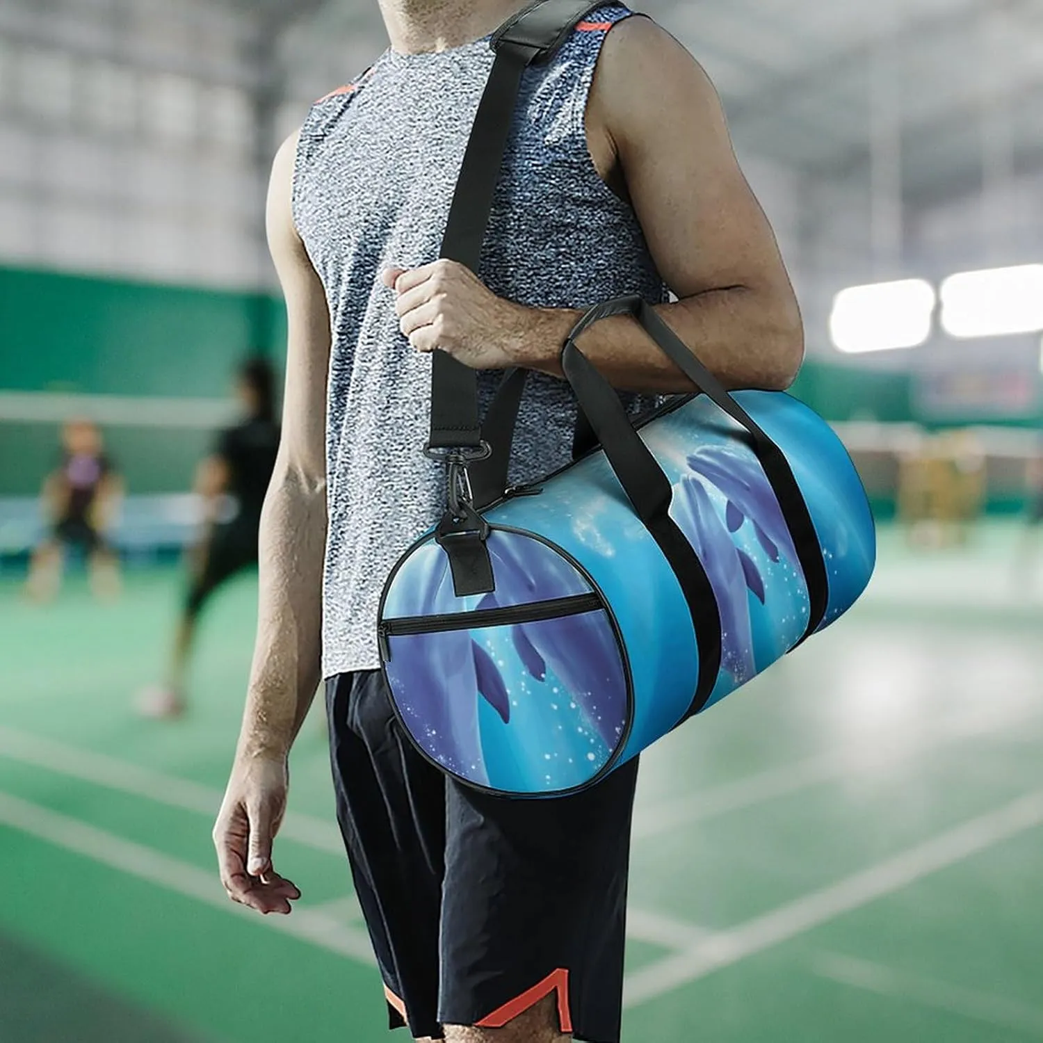 Duffel Bag for Men Women Gym Bag Dolphins in Love Travel Duffel Bag Waterproof Overnight Bag for Sports Workout