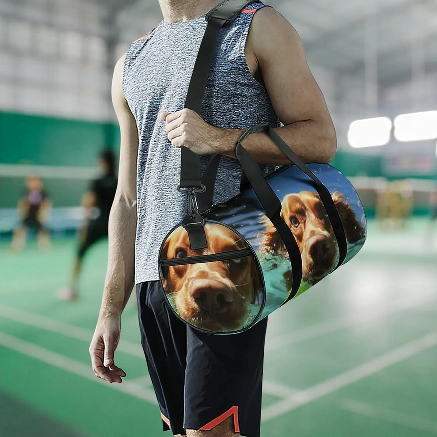 Duffel Bag for Men Women Gym Bag Funny Swimming Dog Travel Duffel Bag Waterproof Overnight Bag for Sports Workout