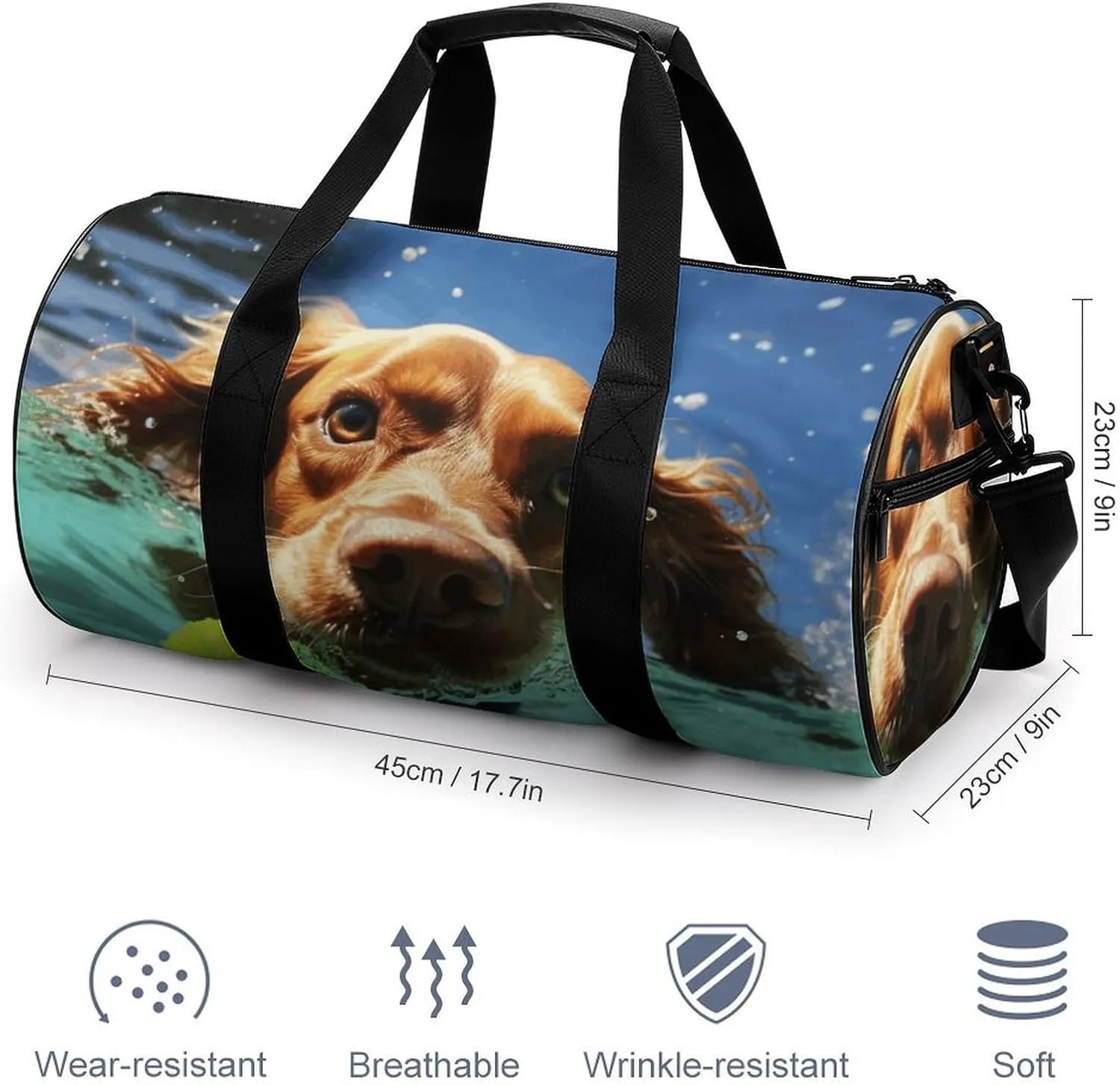 Duffel Bag for Men Women Gym Bag Funny Swimming Dog Travel Duffel Bag Waterproof Overnight Bag for Sports Workout