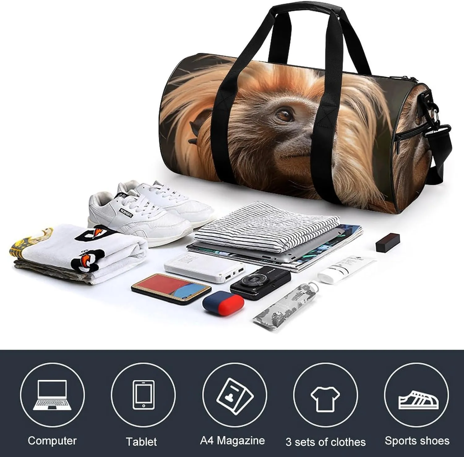 Duffel Bag for Men Women Gym Bag Hairy Monkey Travel Duffel Bag Waterproof Overnight Bag for Sports Workout
