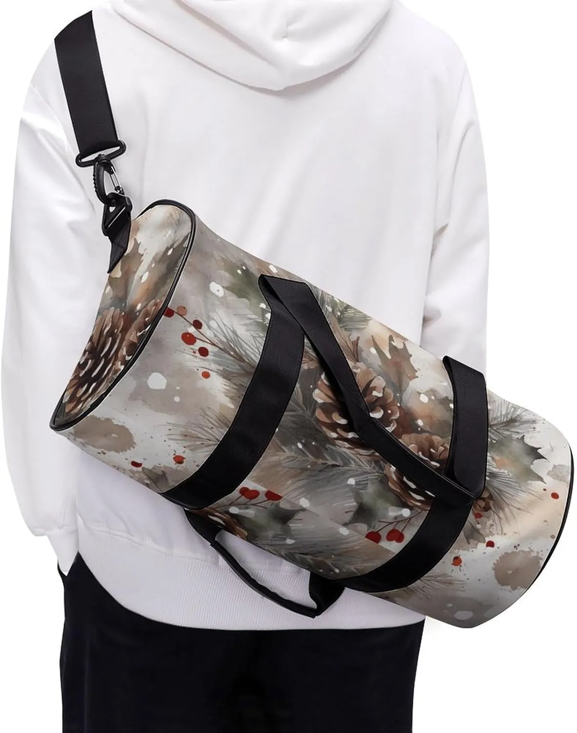 Duffel Bag for Men Women Gym Bag Hand Drawn Holly Branches Travel Duffel Bag Waterproof Overnight Bag for Sports Workout