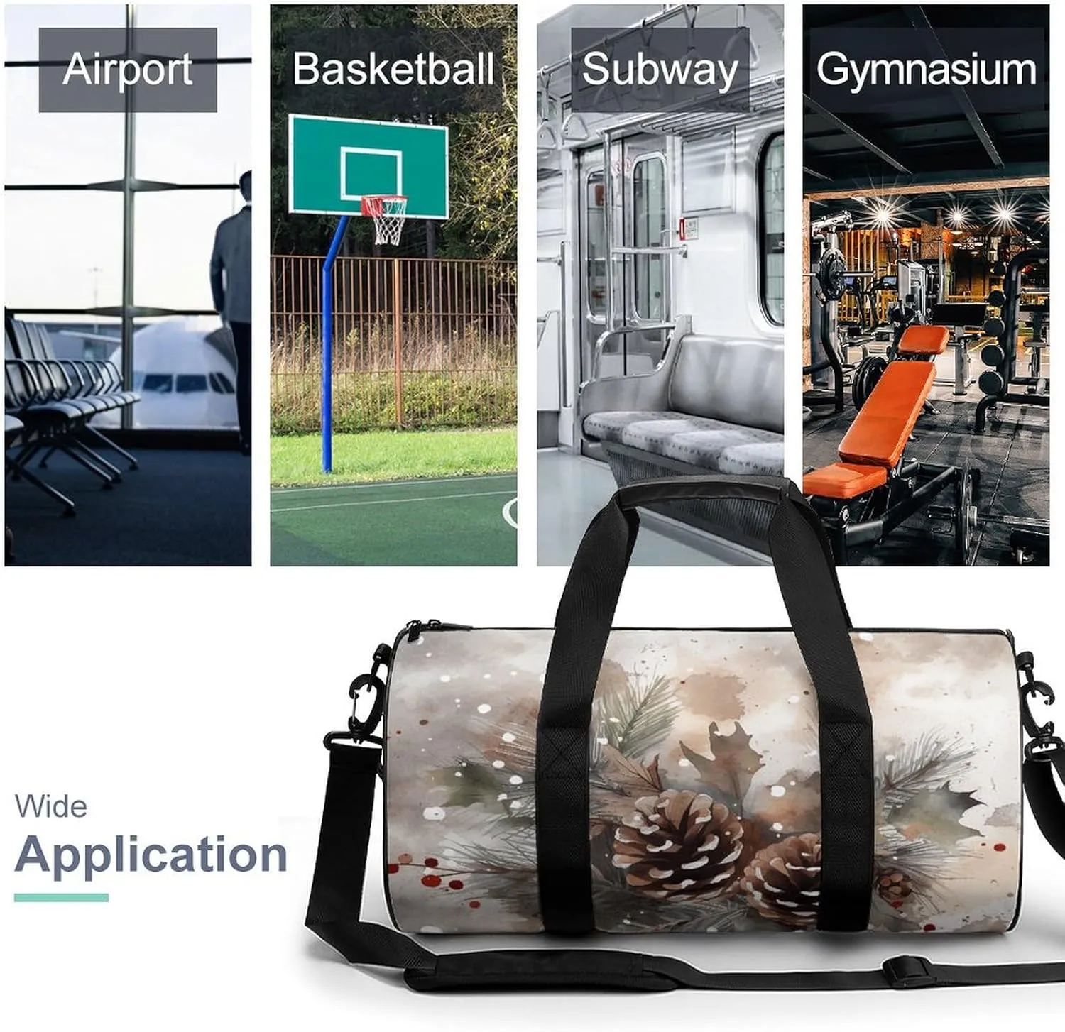 Duffel Bag for Men Women Gym Bag Hand Drawn Holly Branches Travel Duffel Bag Waterproof Overnight Bag for Sports Workout