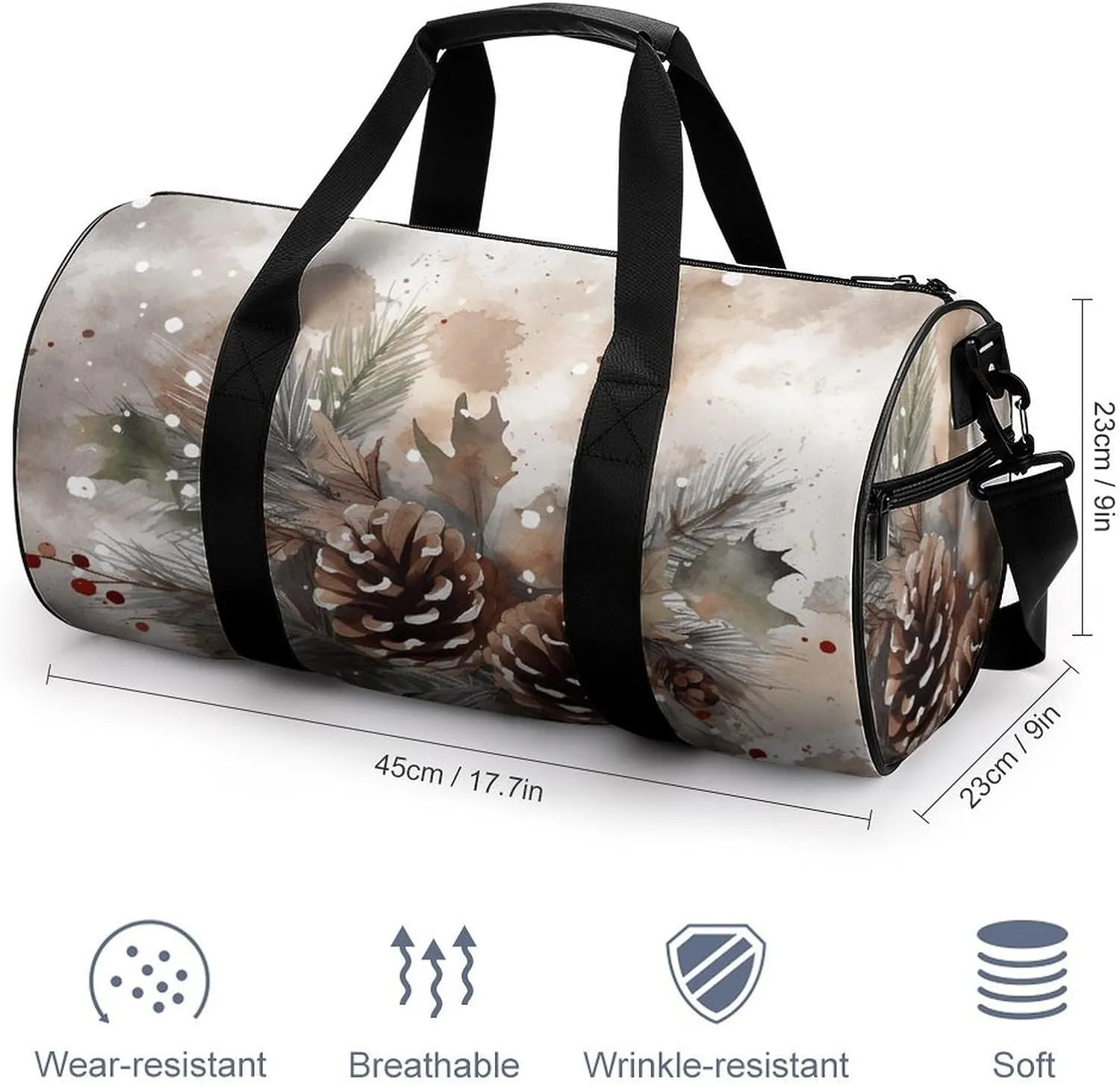 Duffel Bag for Men Women Gym Bag Hand Drawn Holly Branches Travel Duffel Bag Waterproof Overnight Bag for Sports Workout