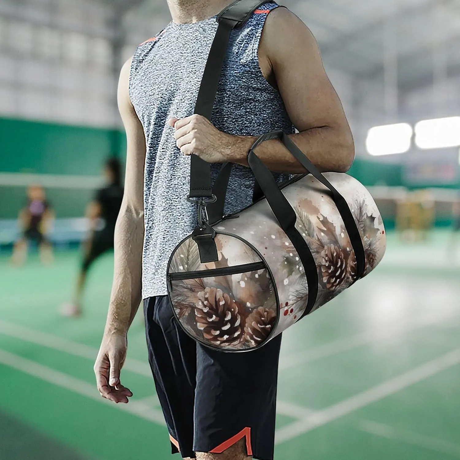 Duffel Bag for Men Women Gym Bag Hand Drawn Holly Branches Travel Duffel Bag Waterproof Overnight Bag for Sports Workout
