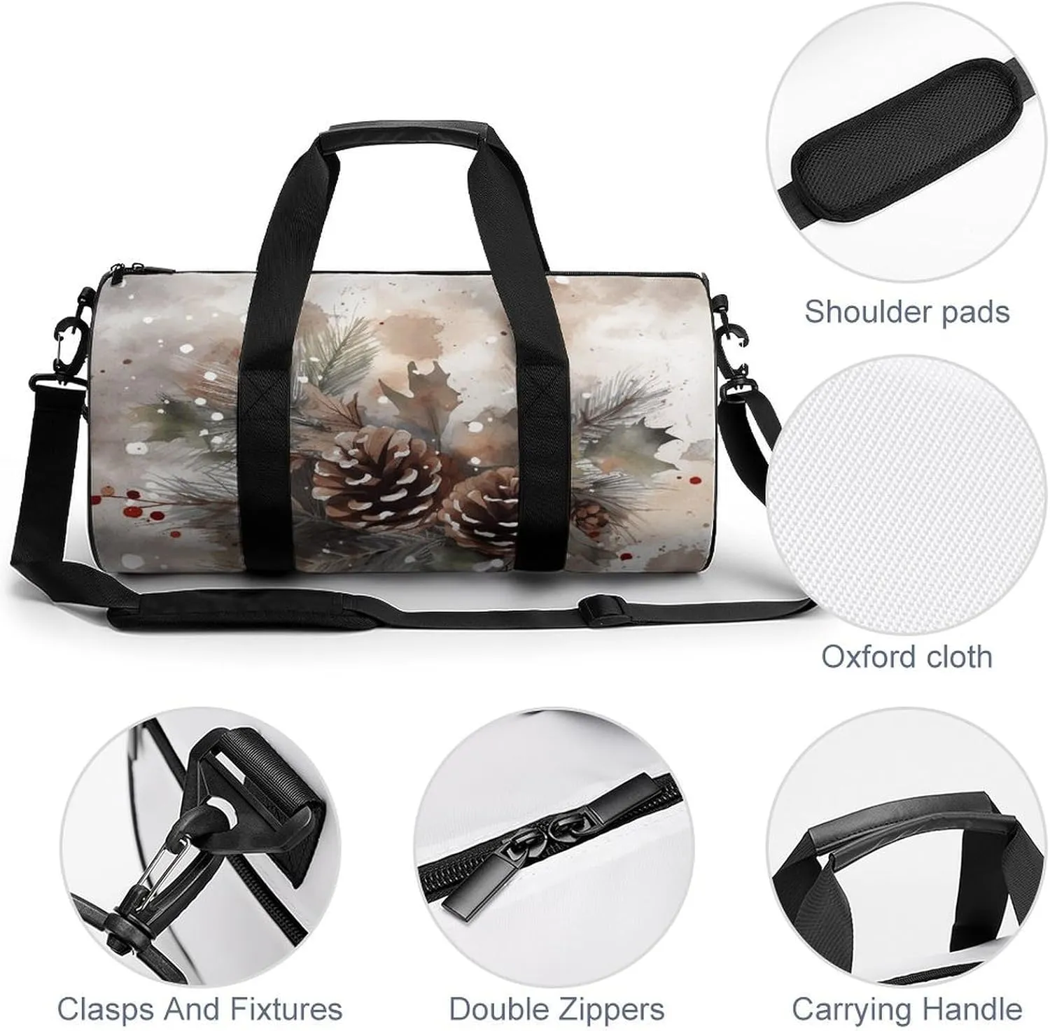 Duffel Bag for Men Women Gym Bag Hand Drawn Holly Branches Travel Duffel Bag Waterproof Overnight Bag for Sports Workout