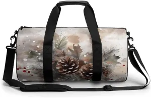 Duffel Bag for Men Women Gym Bag Hand Drawn Holly Branches Travel Duffel Bag Waterproof Overnight Bag for Sports Workout