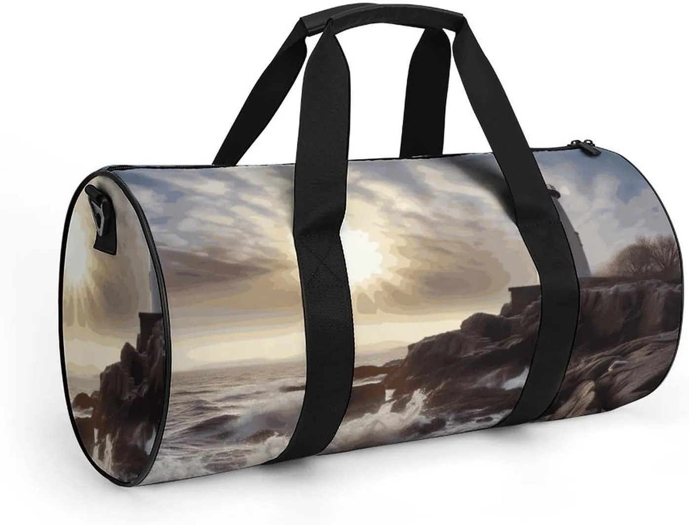 Duffel Bag for Men Women Gym Bag Lighthouse Rocks Seaside Travel Duffel Bag Waterproof Overnight Bag for Sports Workout
