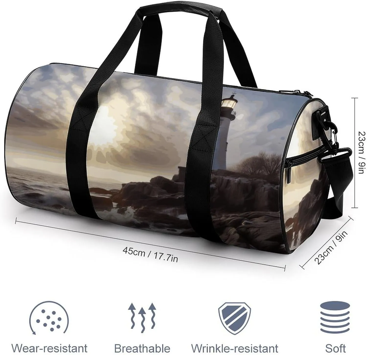 Duffel Bag for Men Women Gym Bag Lighthouse Rocks Seaside Travel Duffel Bag Waterproof Overnight Bag for Sports Workout