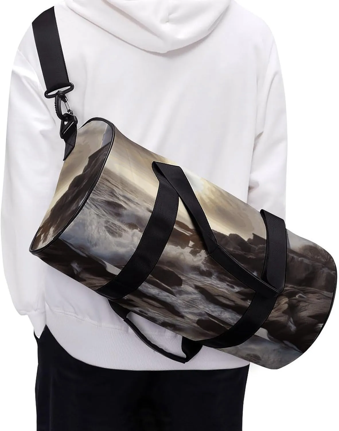 Duffel Bag for Men Women Gym Bag Lighthouse Rocks Seaside Travel Duffel Bag Waterproof Overnight Bag for Sports Workout