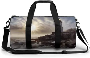 Duffel Bag for Men Women Gym Bag Lighthouse Rocks Seaside Travel Duffel Bag Waterproof Overnight Bag for Sports Workout