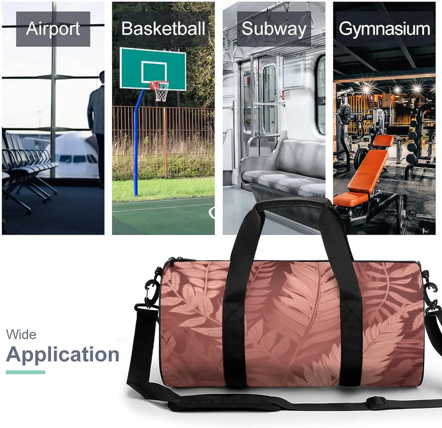 Duffel Bag for Men Women Gym Bag Peach Fern Leaves Travel Duffel Bag Waterproof Overnight Bag for Sports Workout