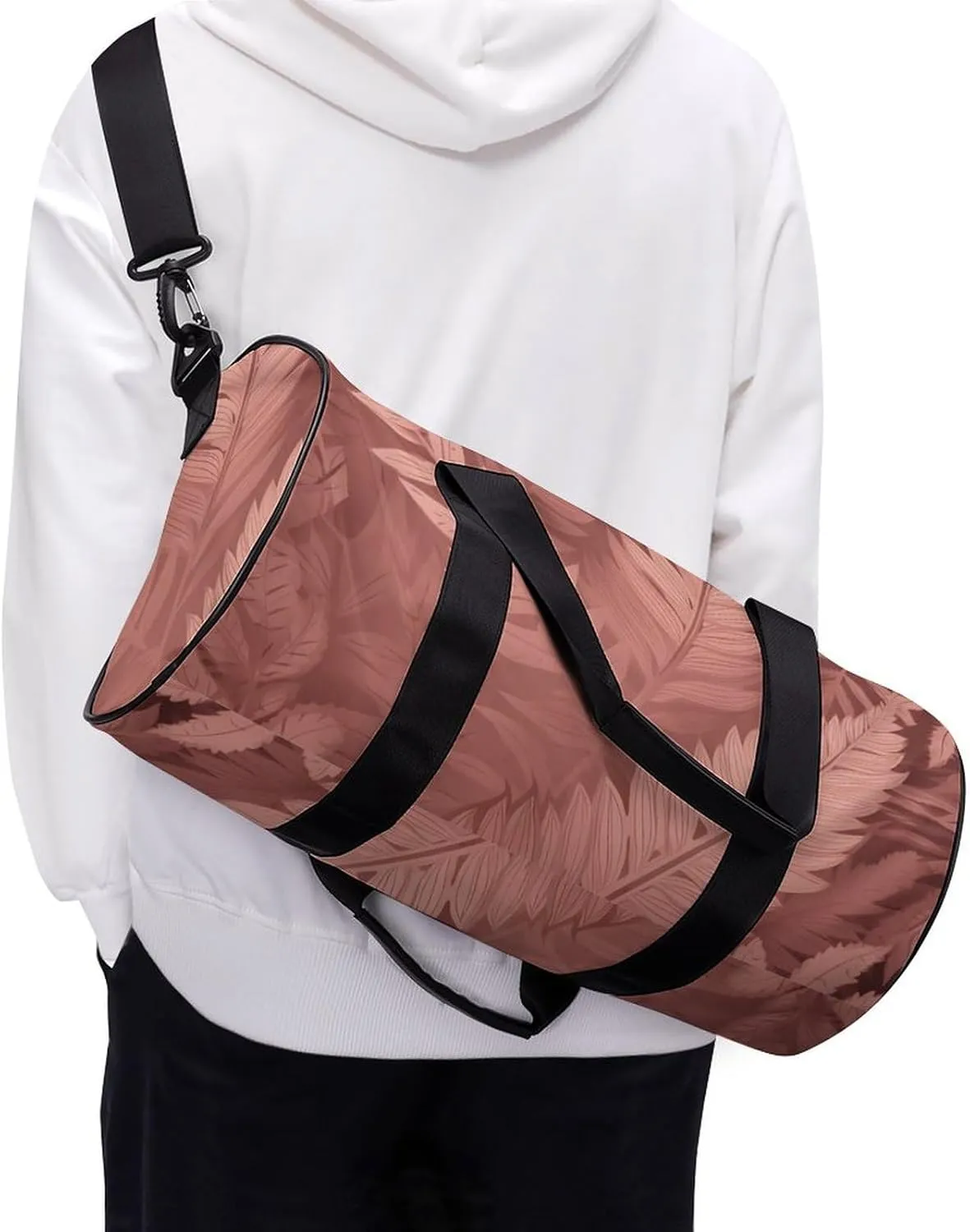 Duffel Bag for Men Women Gym Bag Peach Fern Leaves Travel Duffel Bag Waterproof Overnight Bag for Sports Workout