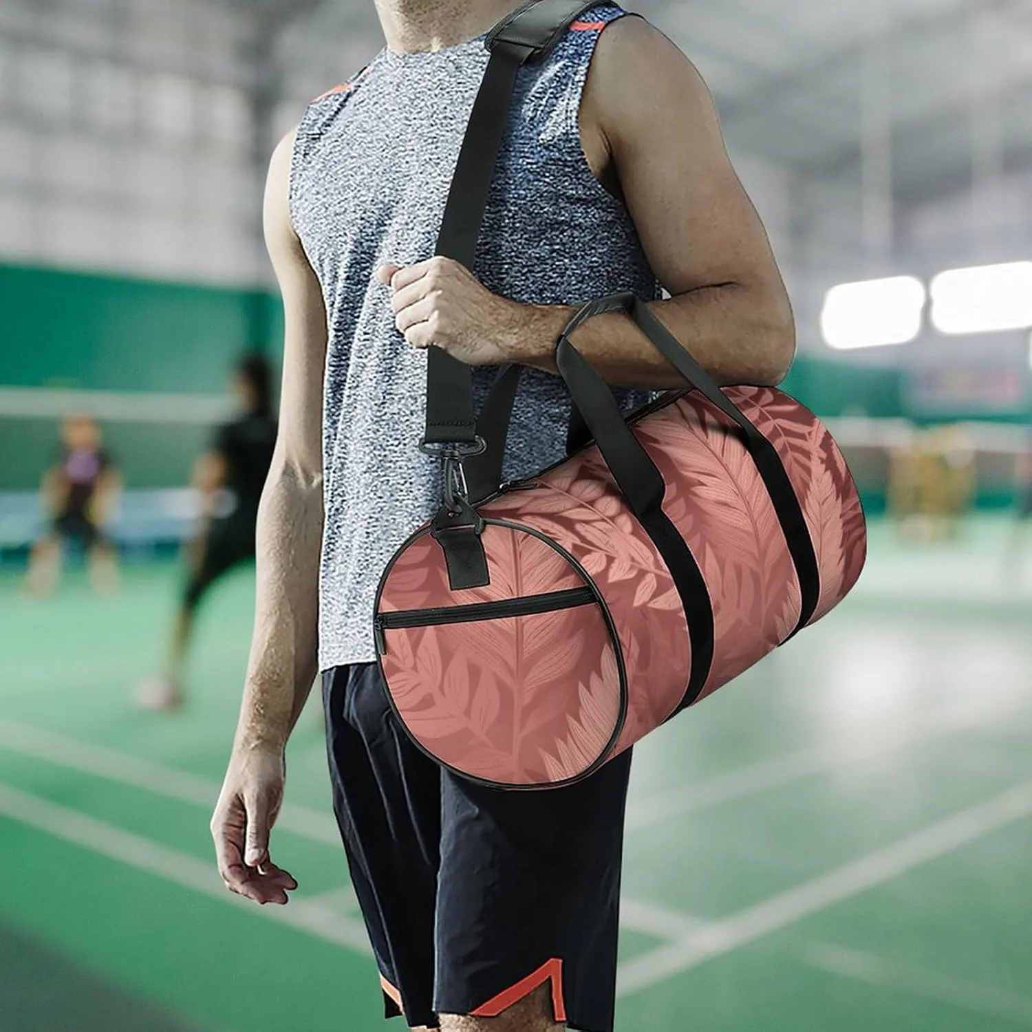 Duffel Bag for Men Women Gym Bag Peach Fern Leaves Travel Duffel Bag Waterproof Overnight Bag for Sports Workout