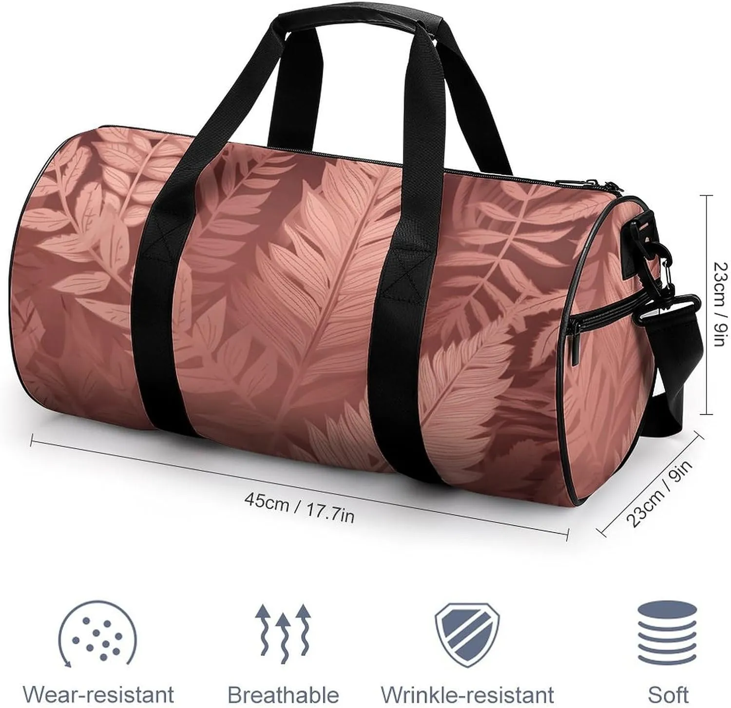Duffel Bag for Men Women Gym Bag Peach Fern Leaves Travel Duffel Bag Waterproof Overnight Bag for Sports Workout