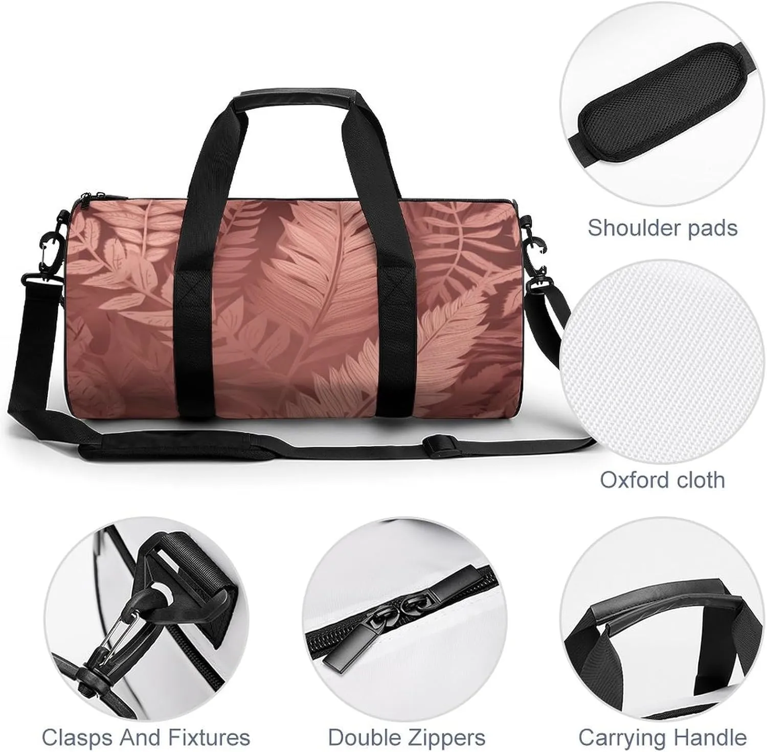 Duffel Bag for Men Women Gym Bag Peach Fern Leaves Travel Duffel Bag Waterproof Overnight Bag for Sports Workout