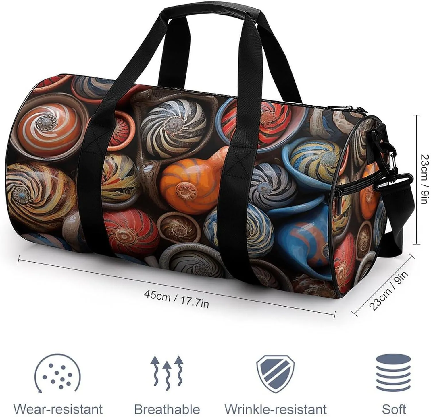 Duffel Bag for Men Women Gym Bag Pile of Snail Shells Travel Duffel Bag Waterproof Overnight Bag for Sports Workout