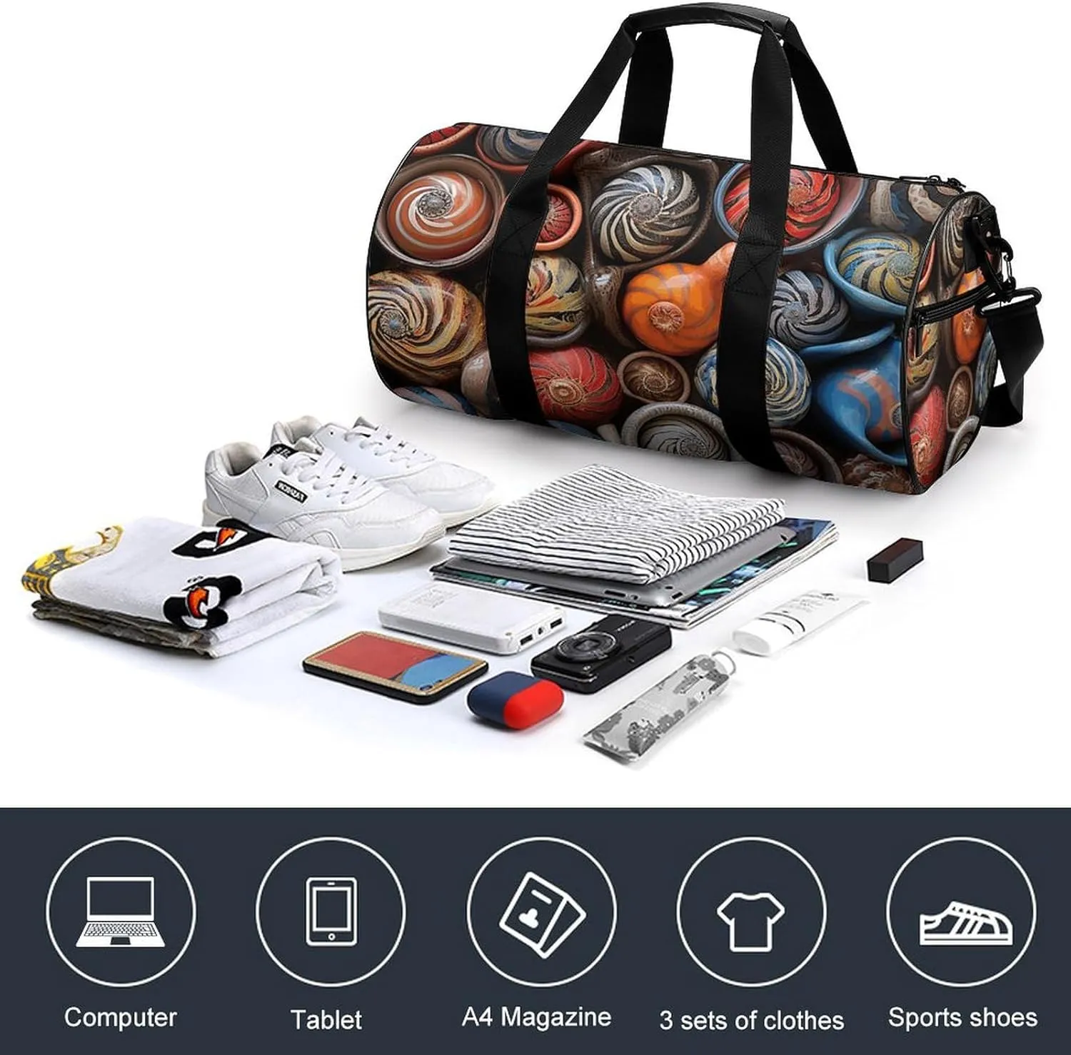 Duffel Bag for Men Women Gym Bag Pile of Snail Shells Travel Duffel Bag Waterproof Overnight Bag for Sports Workout
