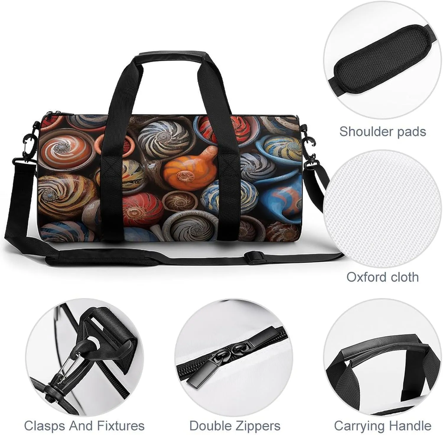Duffel Bag for Men Women Gym Bag Pile of Snail Shells Travel Duffel Bag Waterproof Overnight Bag for Sports Workout