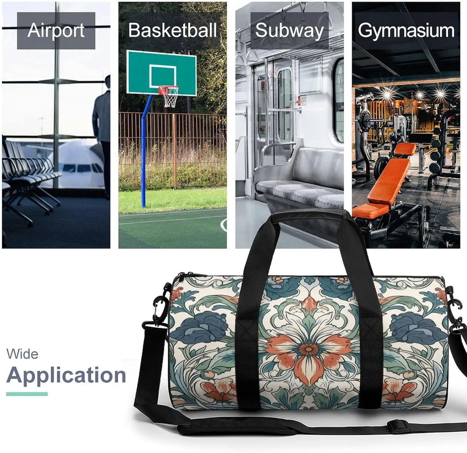 Duffel Bag for Men Women Gym Bag Retro Floral Pattern Travel Duffel Bag Waterproof Overnight Bag for Sports Workout