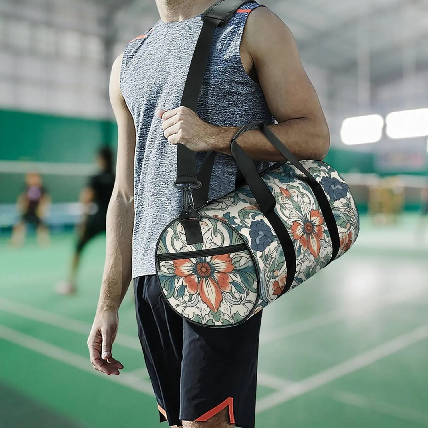Duffel Bag for Men Women Gym Bag Retro Floral Pattern Travel Duffel Bag Waterproof Overnight Bag for Sports Workout
