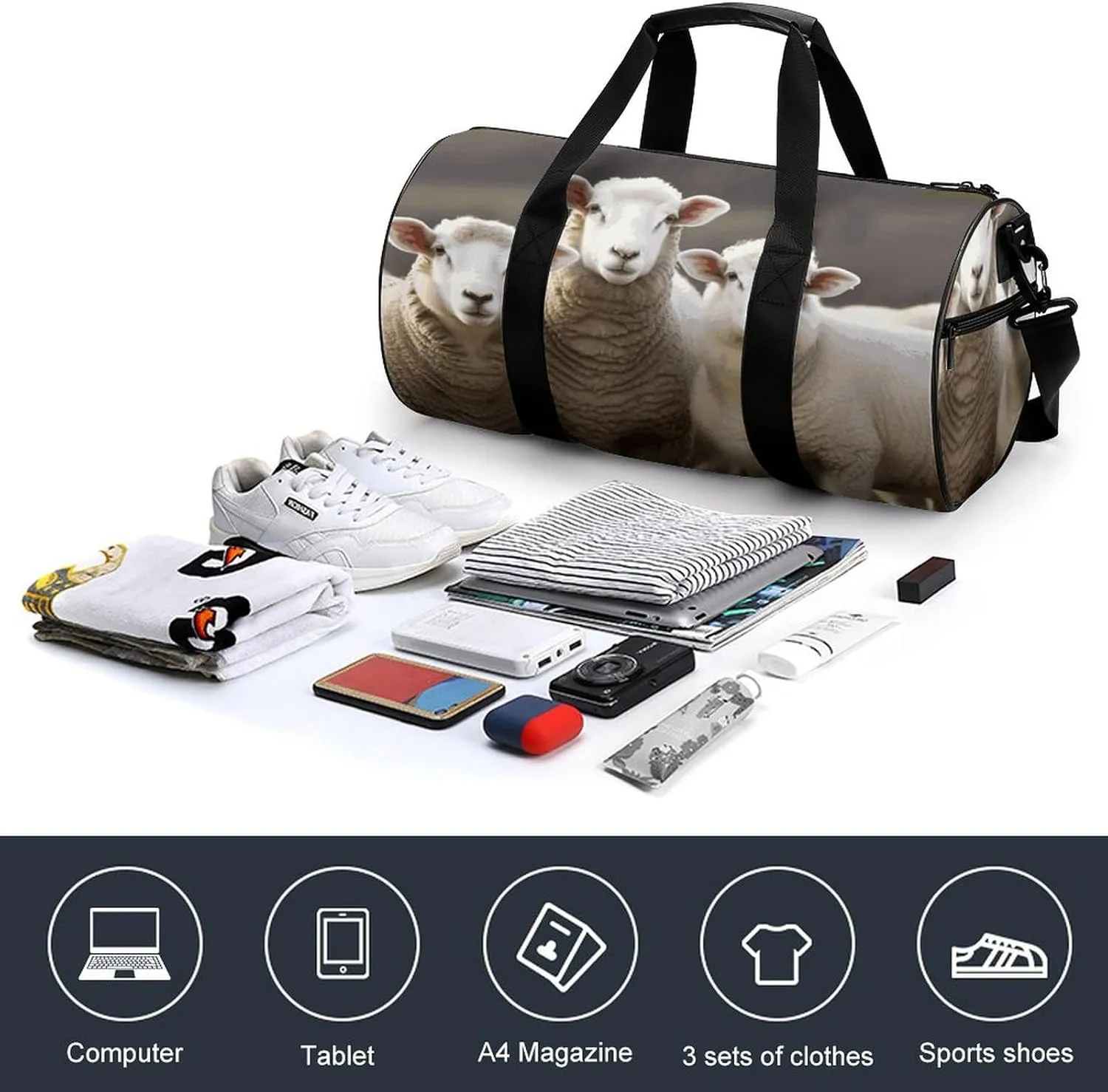 Duffel Bag for Men Women Gym Bag Sheep And Lambs Travel Duffel Bag Waterproof Overnight Bag for Sports Workout