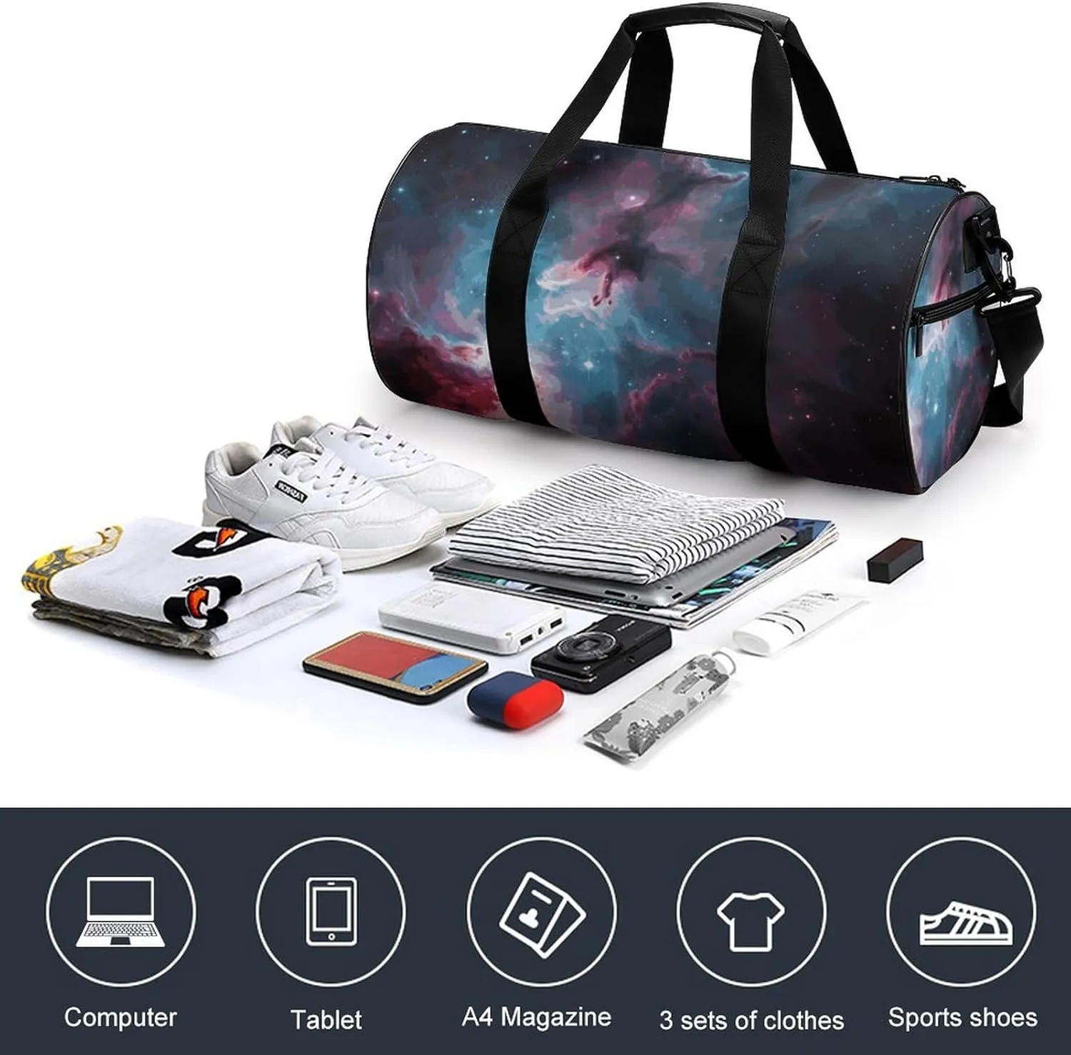 Duffel Bag for Men Women Gym Bag Space Nebula with Cluster Travel Duffel Bag Waterproof Overnight Bag for Sports Workout