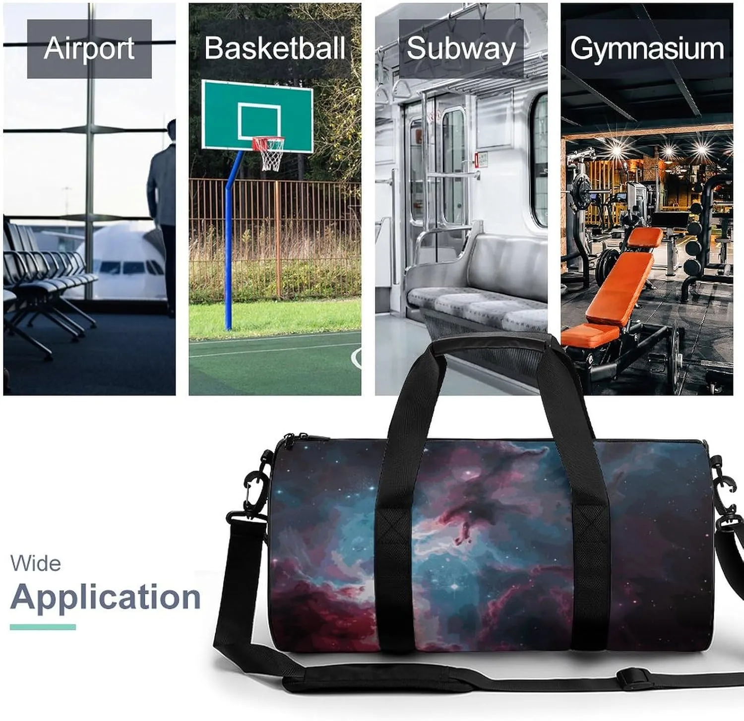 Duffel Bag for Men Women Gym Bag Space Nebula with Cluster Travel Duffel Bag Waterproof Overnight Bag for Sports Workout