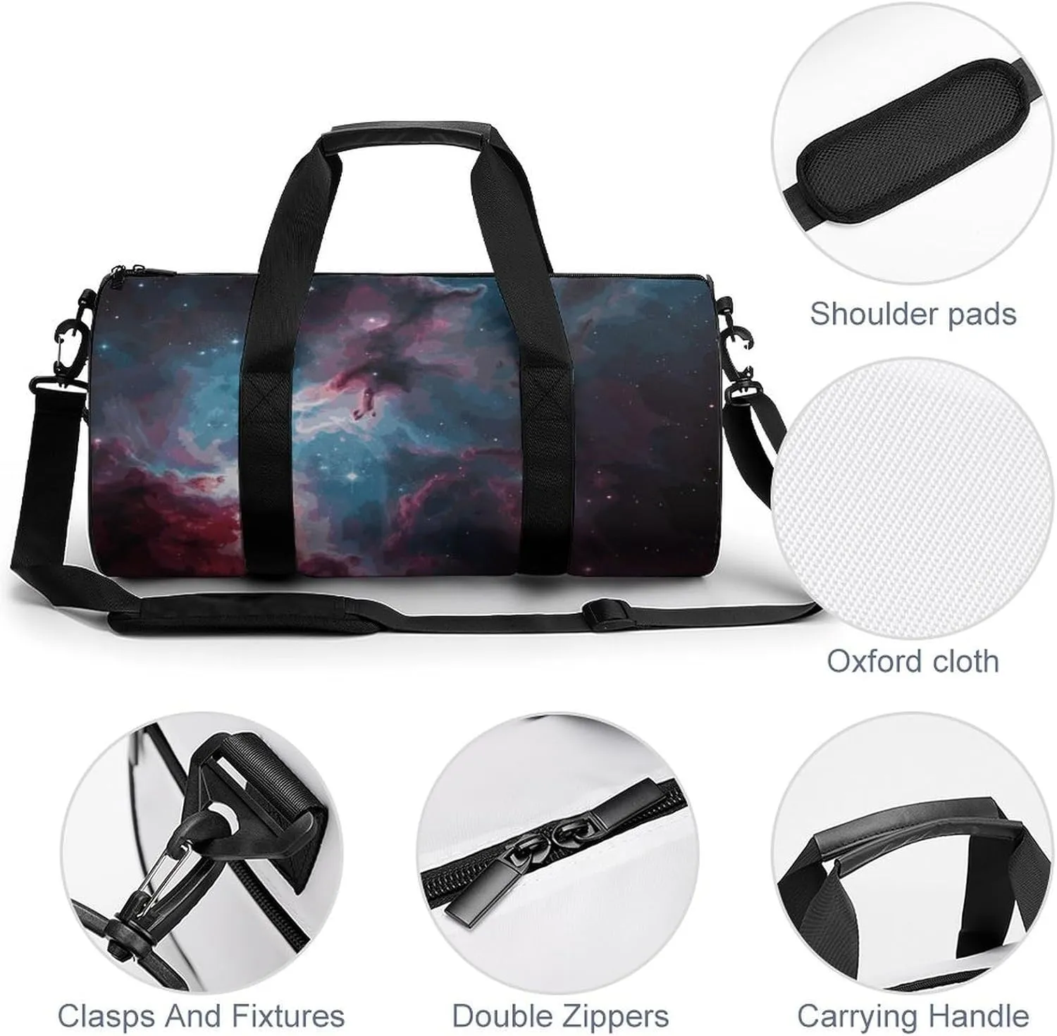 Duffel Bag for Men Women Gym Bag Space Nebula with Cluster Travel Duffel Bag Waterproof Overnight Bag for Sports Workout