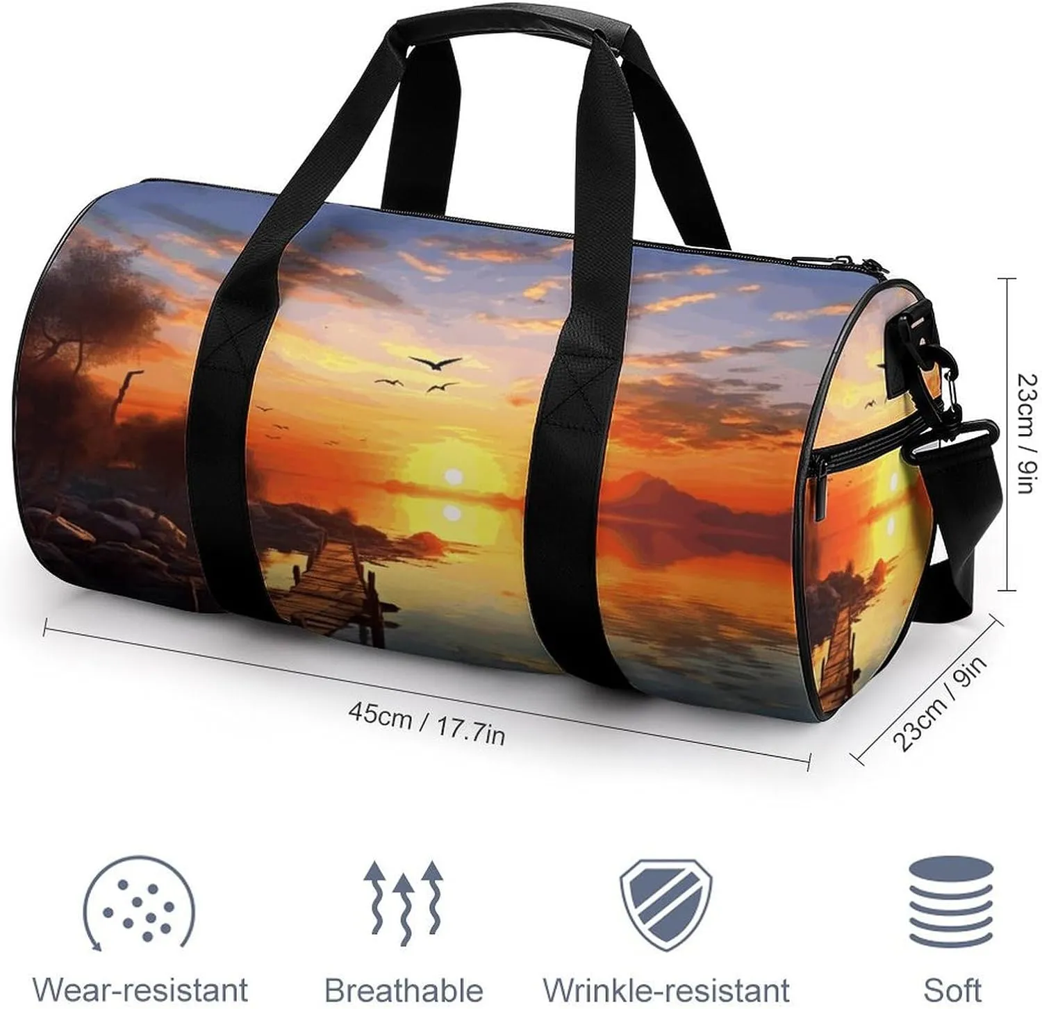 Duffel Bag for Men Women Gym Bag Sunset Scenery Travel Duffel Bag Waterproof Overnight Bag for Sports Workout